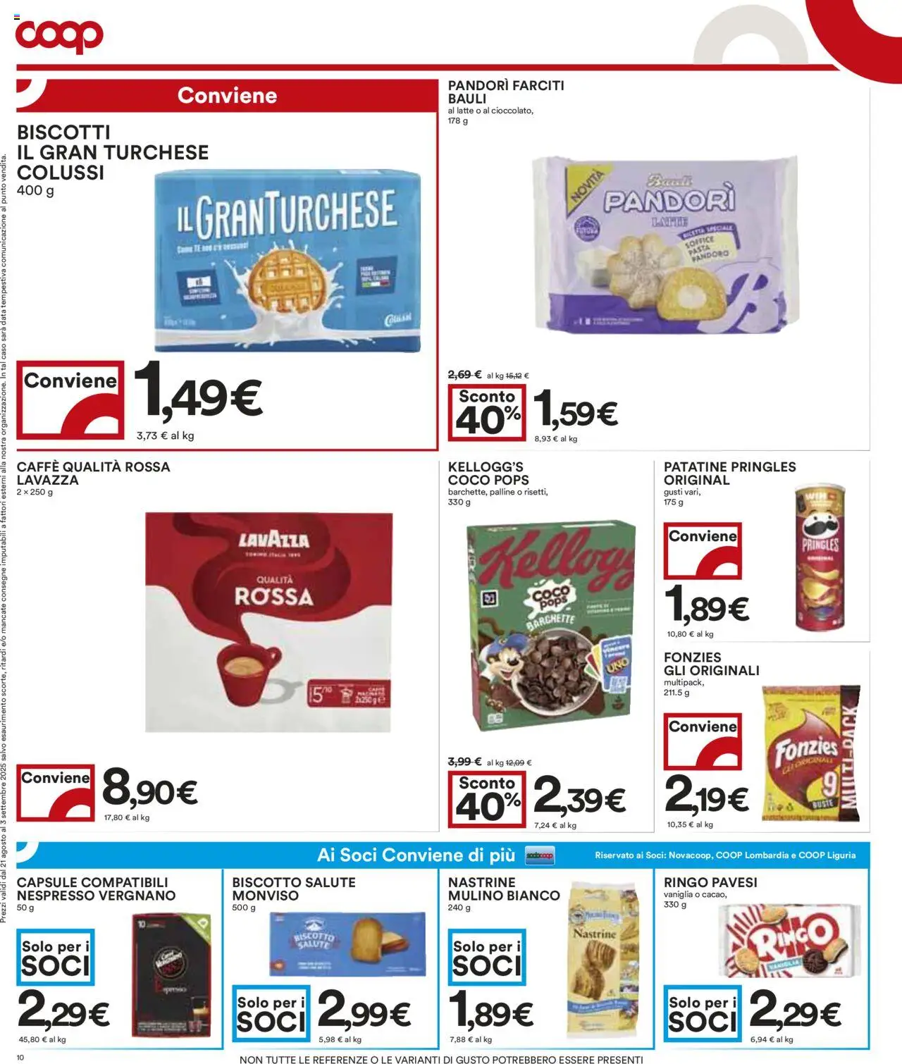 Volantino COOP del 21.08.2025 | Pagina: 10 | Prodotti: Caffè, Biscotti, Latte, Pandoro