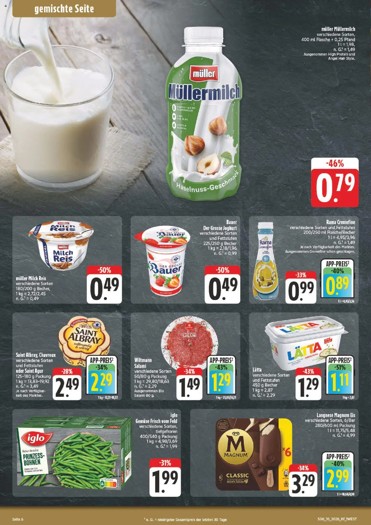 nah & gut Prospekt 	 – gültig ab 02.03.2026 | Seite: 6 | Produkte: Milch, Rama cremefine, Salami, Reis