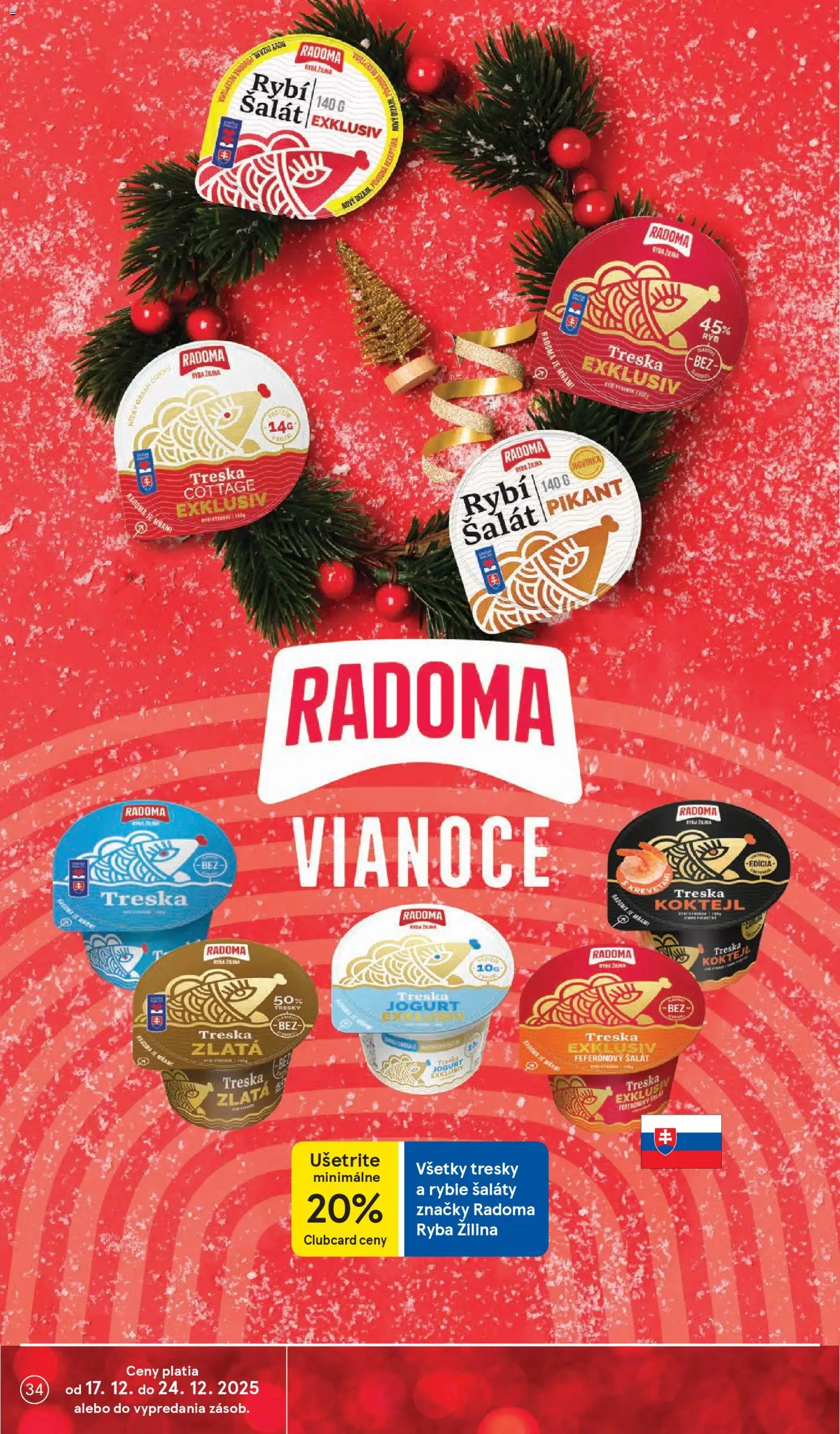 Nové Tesco akcie – leták je platný od 17.12.2025 | Strana: 34 | Produkty: Jogurt, Ryba, Šalát, Treska