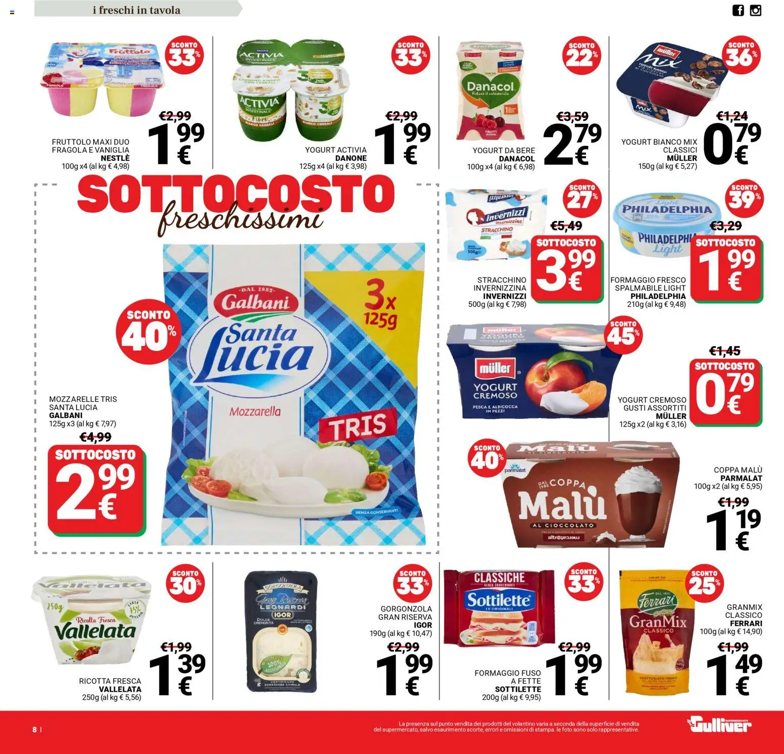 Volantino Gulliver del 13.01.2026 | Pagina: 8 | Prodotti: Yogurt, Formaggio, Stracchino, Ricotta