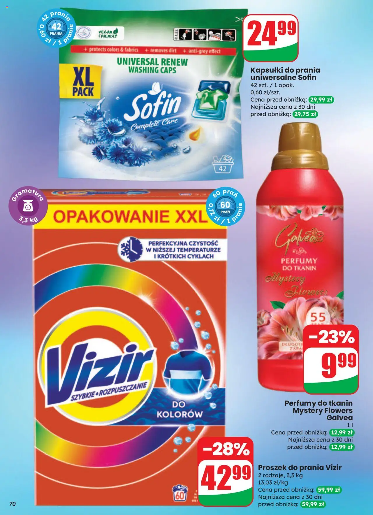 Dino Gazetka od 06.08.2025 | Strona: 70 | Produkty: Perfumy, Proszek do prania Vizir, Proszek do prania, Detergent
