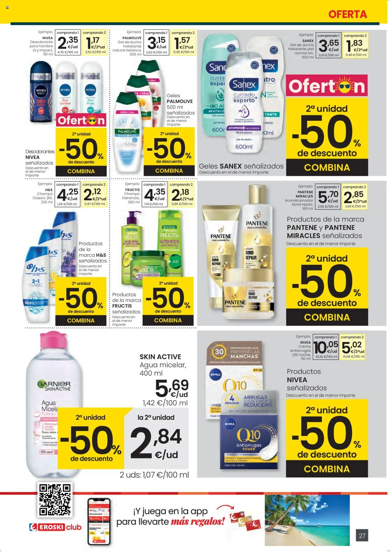 Eroski - Para conquistarte Mercat │ válido desde el 12.06.2025 | Página: 27 | Productos: Acondicionador, Agua micelar, Gel de ducha, Desodorante