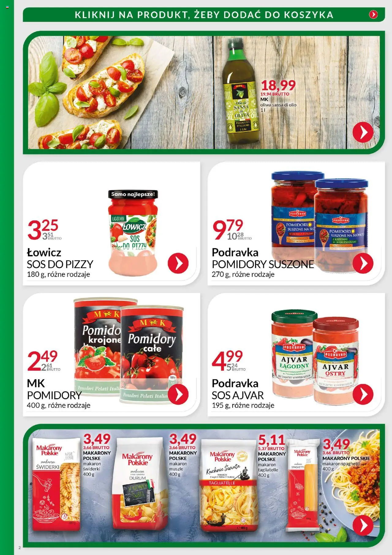 Eurocash Gazetka - Kuchnia Śródziemnomorska od 06.10.2025 | Strona: 2 | Produkty: Makaron spaghetti, Por, Tagliatelle, Sos