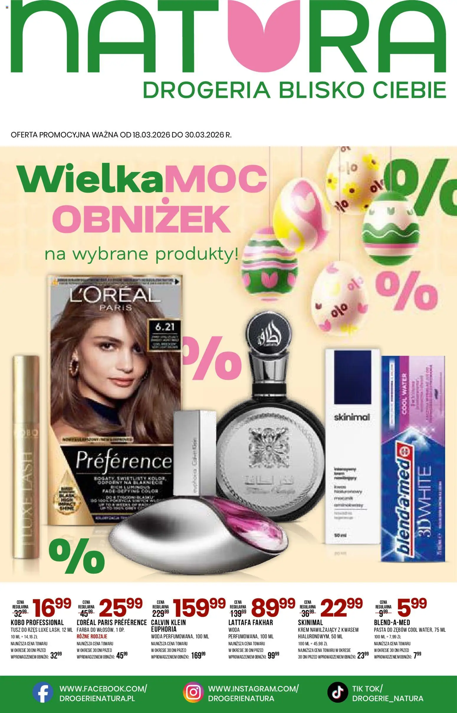 Drogerie Natura gazetka od 18.03.2026 | Strona: 1 | Produkty: Tusz do rzęs, Krem, Pasta do zębów, Woda