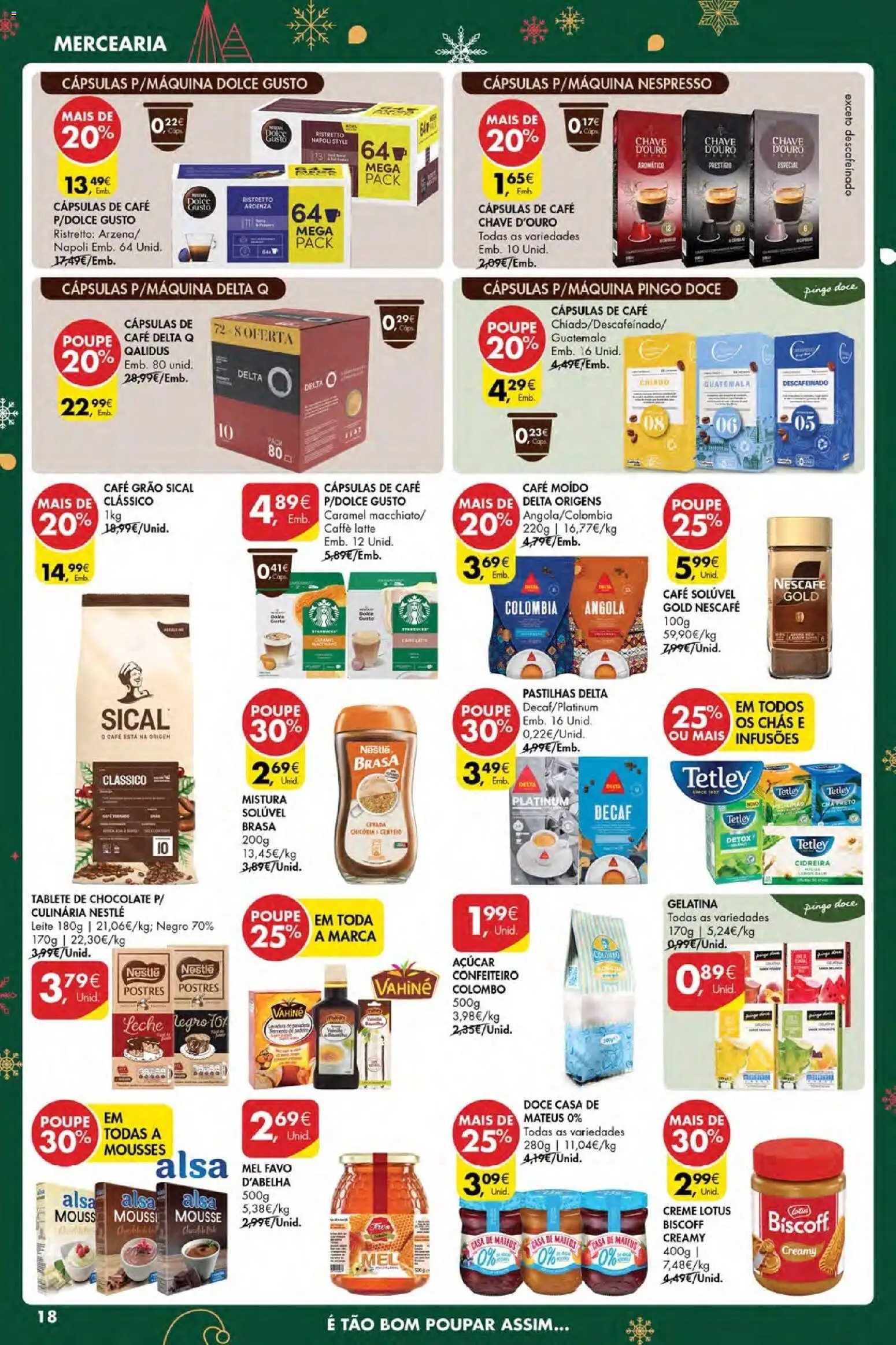 Pingo Doce Poupe Esta Semana Açores │ válido de 18.12.2025 | Página: 18 | Produtos: Delta q, Mel, Chá, Dolce gusto