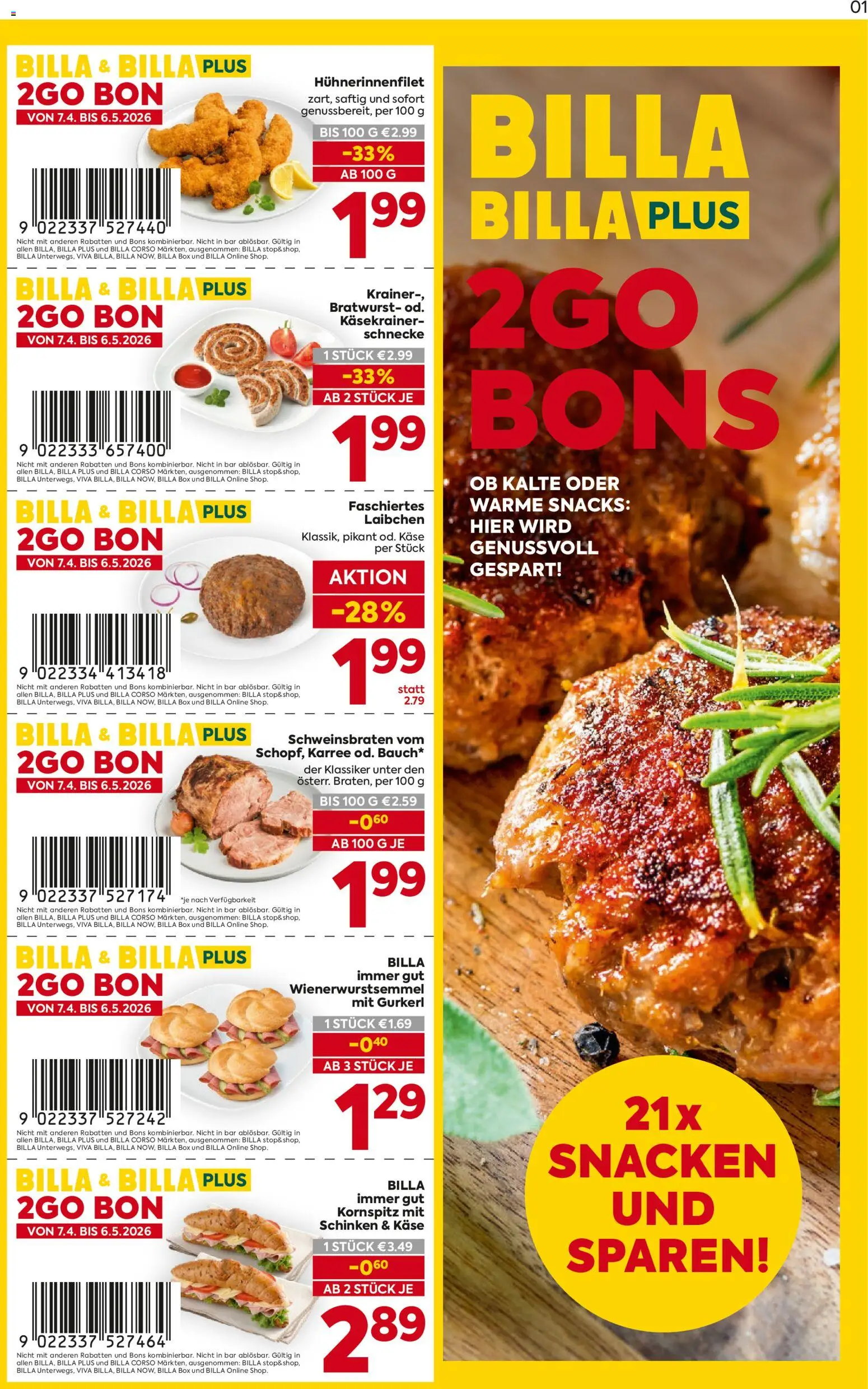 Billa 2Go Bons gültig ab 07.04.2026 | Seite: 1 | Produkte: Box, Käse, Schinken