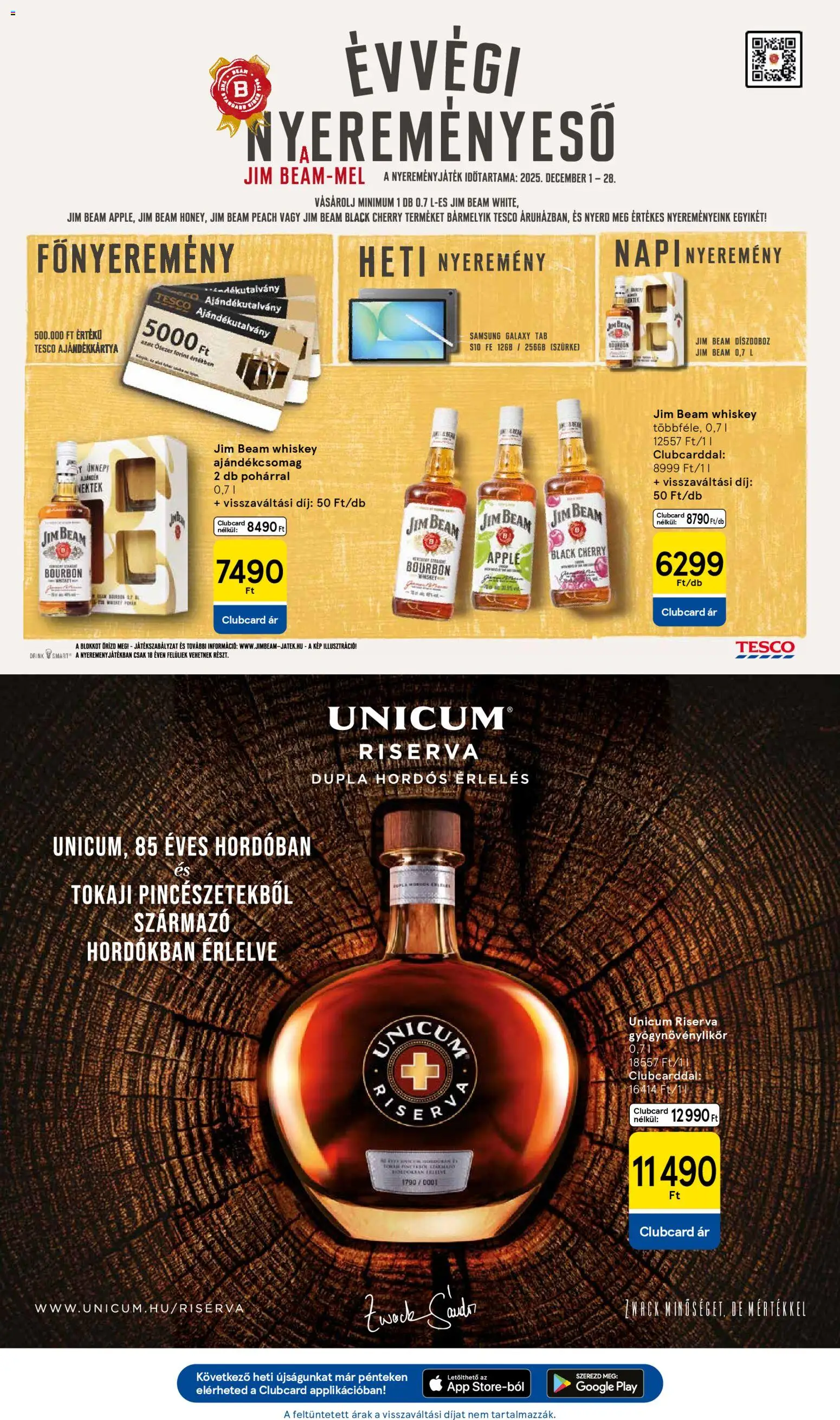 Tesco akciós ujság - amely érvényes a következő dátumtól: 04.12.2025 | Oldal: 31 | Termékek: Whiskey, Unicum riserva, Bourbon, Samsung