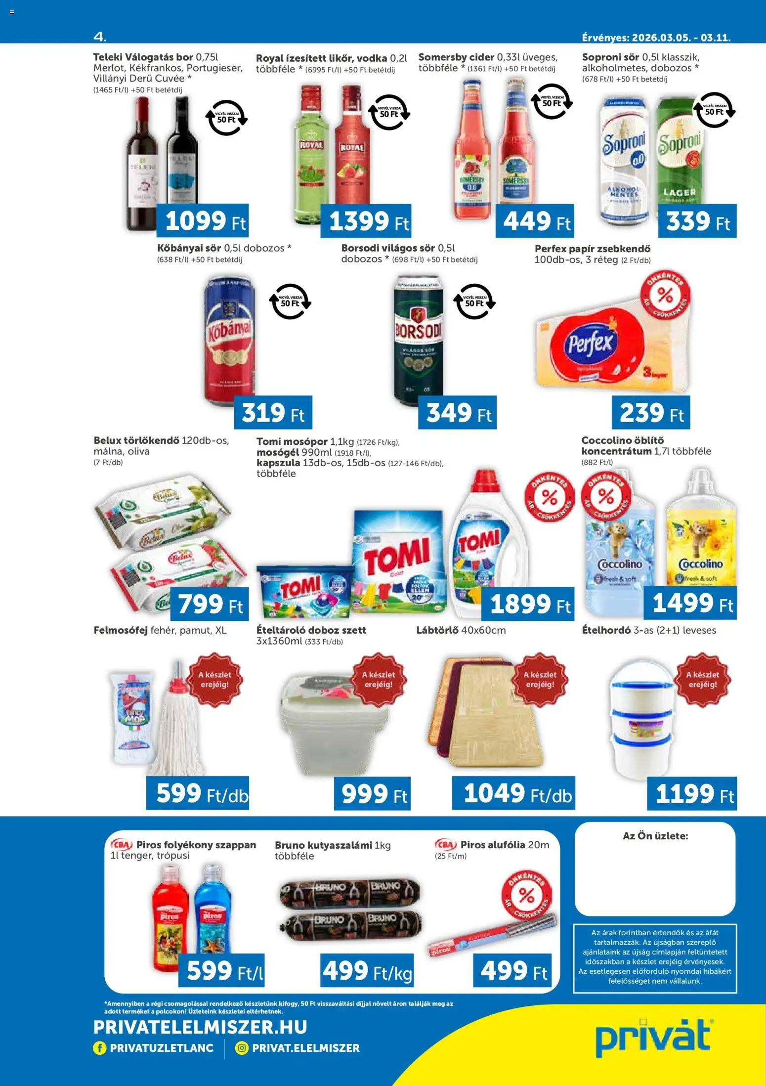 PRIVÁT akciós ujság - amely érvényes a következő dátumtól: 05.03.2026 | Oldal: 4 | Termékek: Folyékony szappan, Sör, Szappan, Ételhordó