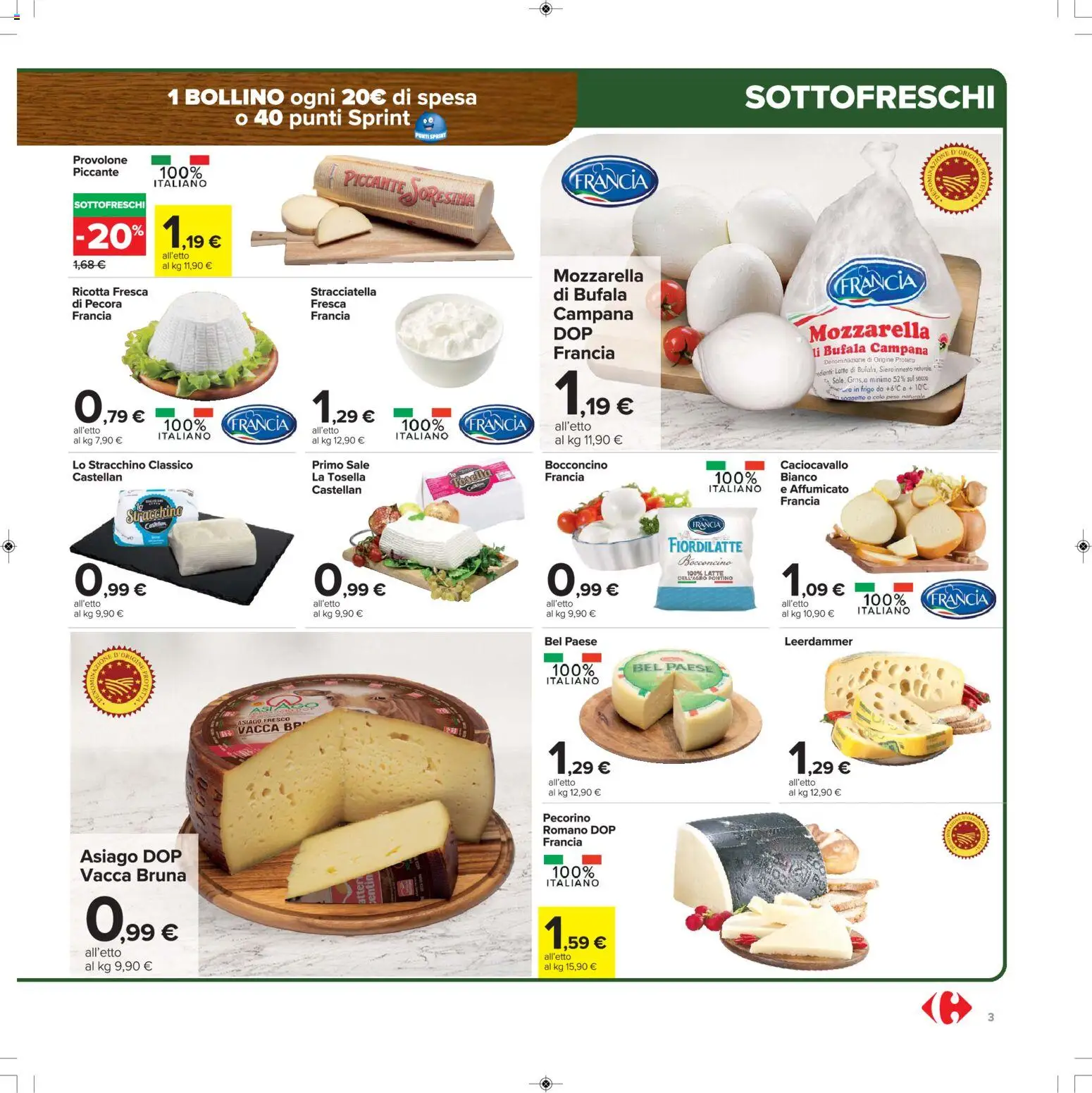 Volantino Carrefour del 15.01.2026 | Pagina: 3 | Prodotti: Sale, Mozzarella, Latte, Pecorino