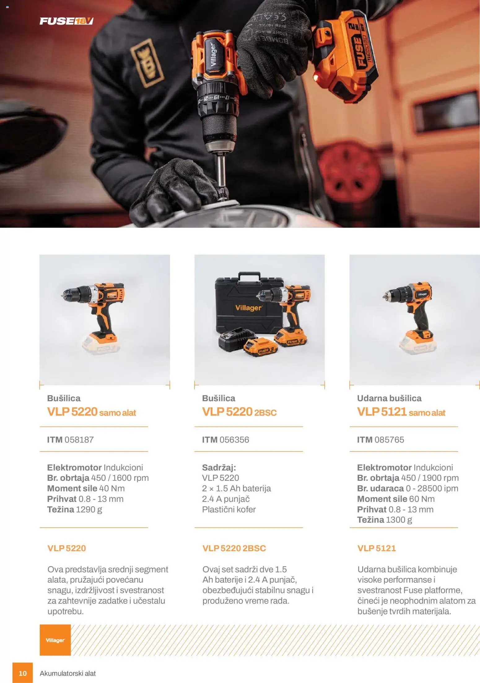 Villager katalog - važi od 24.02.2026 | Strana: 10 | Proizvode: Kofer, Udarna bušilica, Bušilica, Baterije
