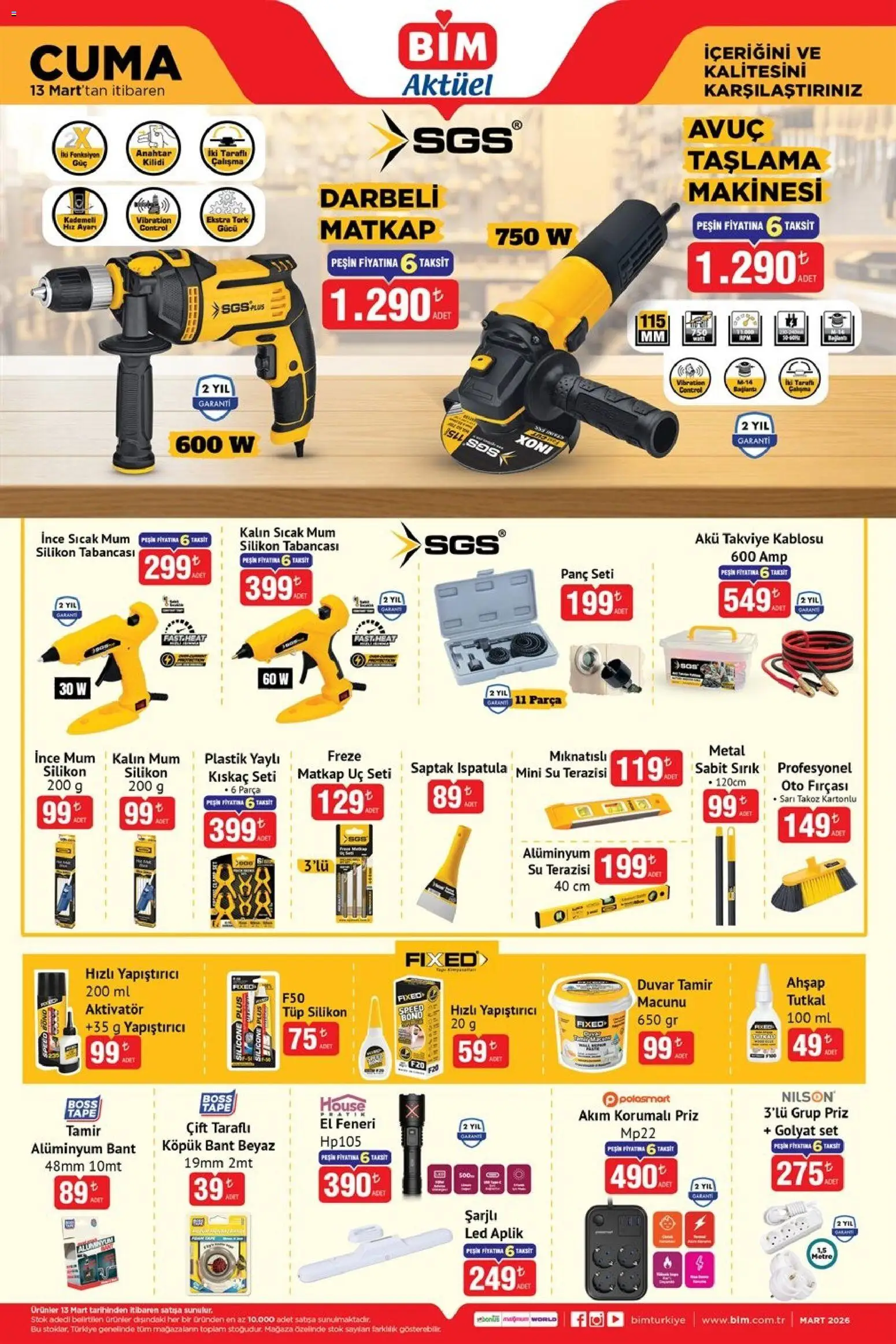 BİM - Katalog Cuma - 13.03.2026 tarihinden itibaren geçerlidir | Sayfa: 1 | Ürünler: Çift taraflı, Priz, Su, Bant