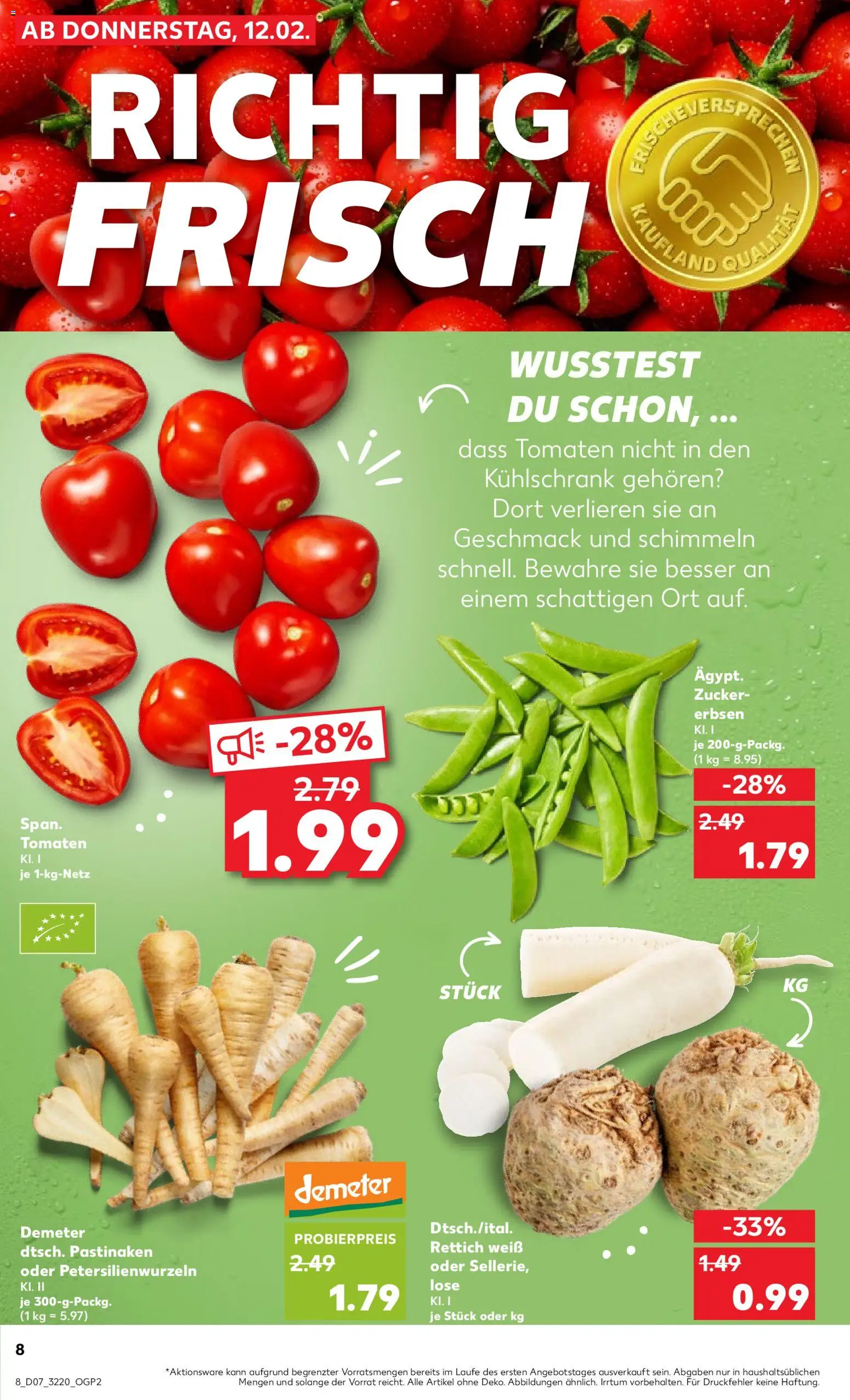 Kaufland prospekt Potsdam	 – gültig ab 15.02.2026 | Seite: 8 | Produkte: Kühlschrank, Tomaten, Zucker, Erbsen