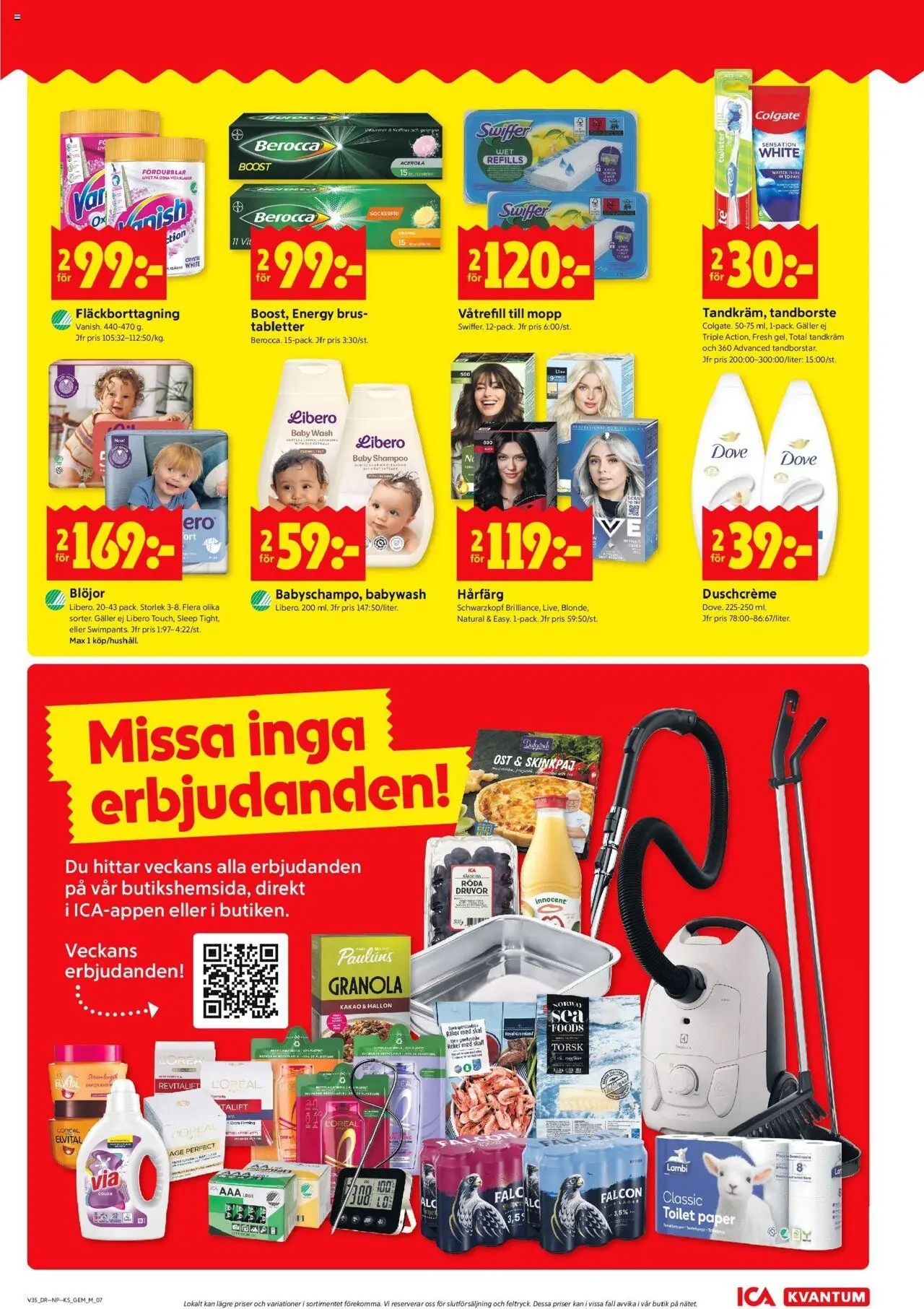 ICA Kvantum reklamblad aktuell från 25.08.2025 | Sida: 9 | Produkter: Hårfärg, Räkor, Granola, Blöjor