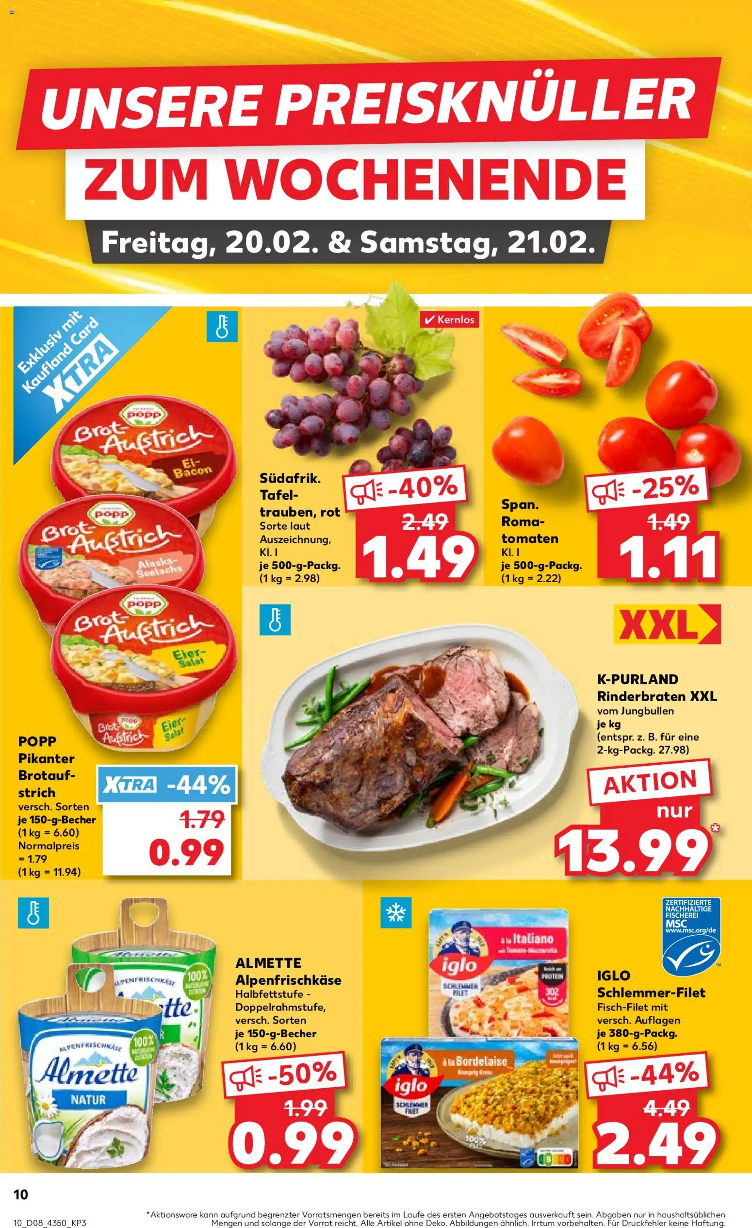 Kaufland prospekt Potsdam	 – gültig ab 19.02.2026 | Seite: 10 | Produkte: Rinderbraten, Tomaten, Brot, Salat