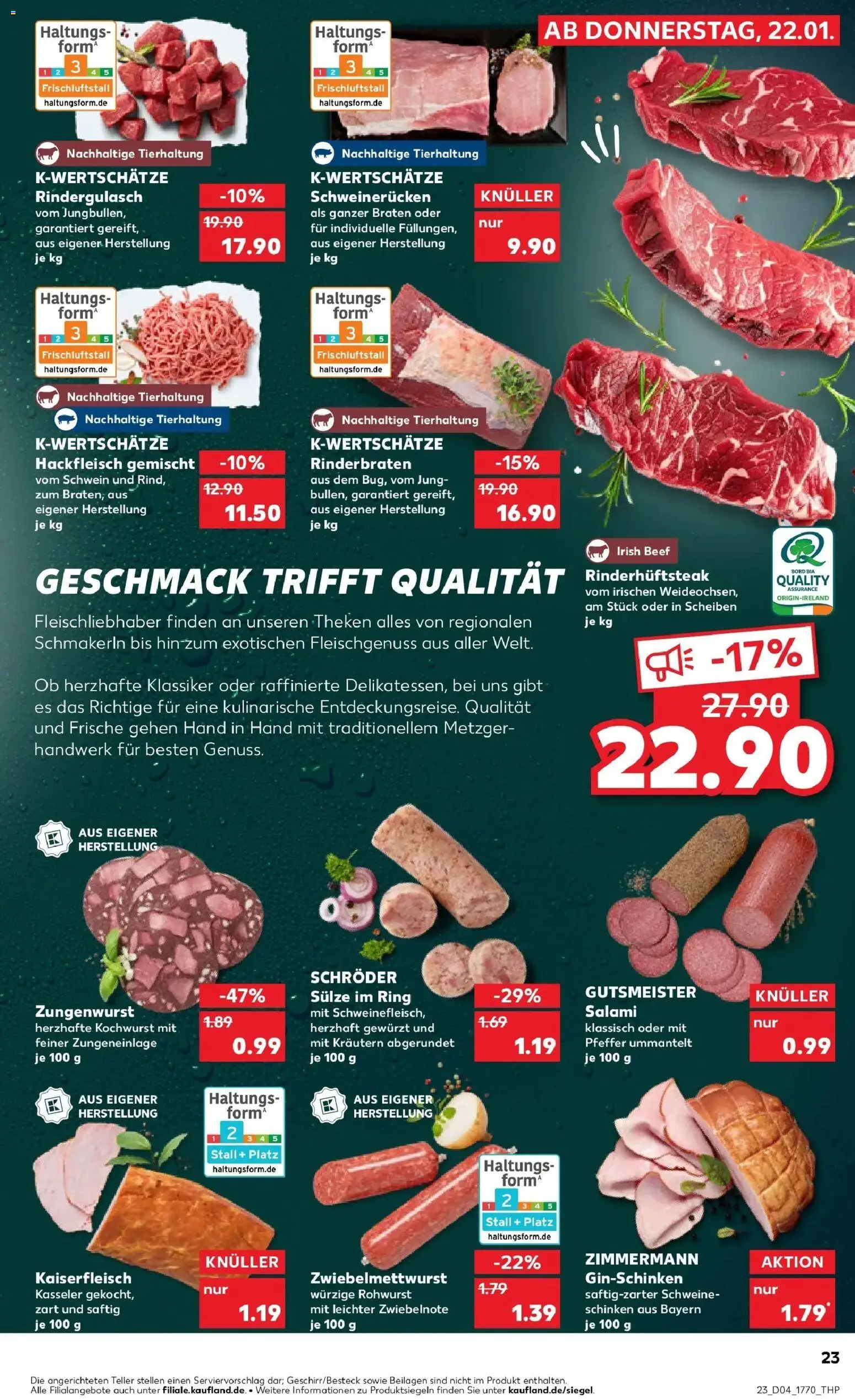 Prospekt Kaufland ab 25.01.2026 » Angebote Online zum Blättern | Seite: 23 | Produkte: Rindergulasch, Pfeffer, Salami, Schweinefleisch