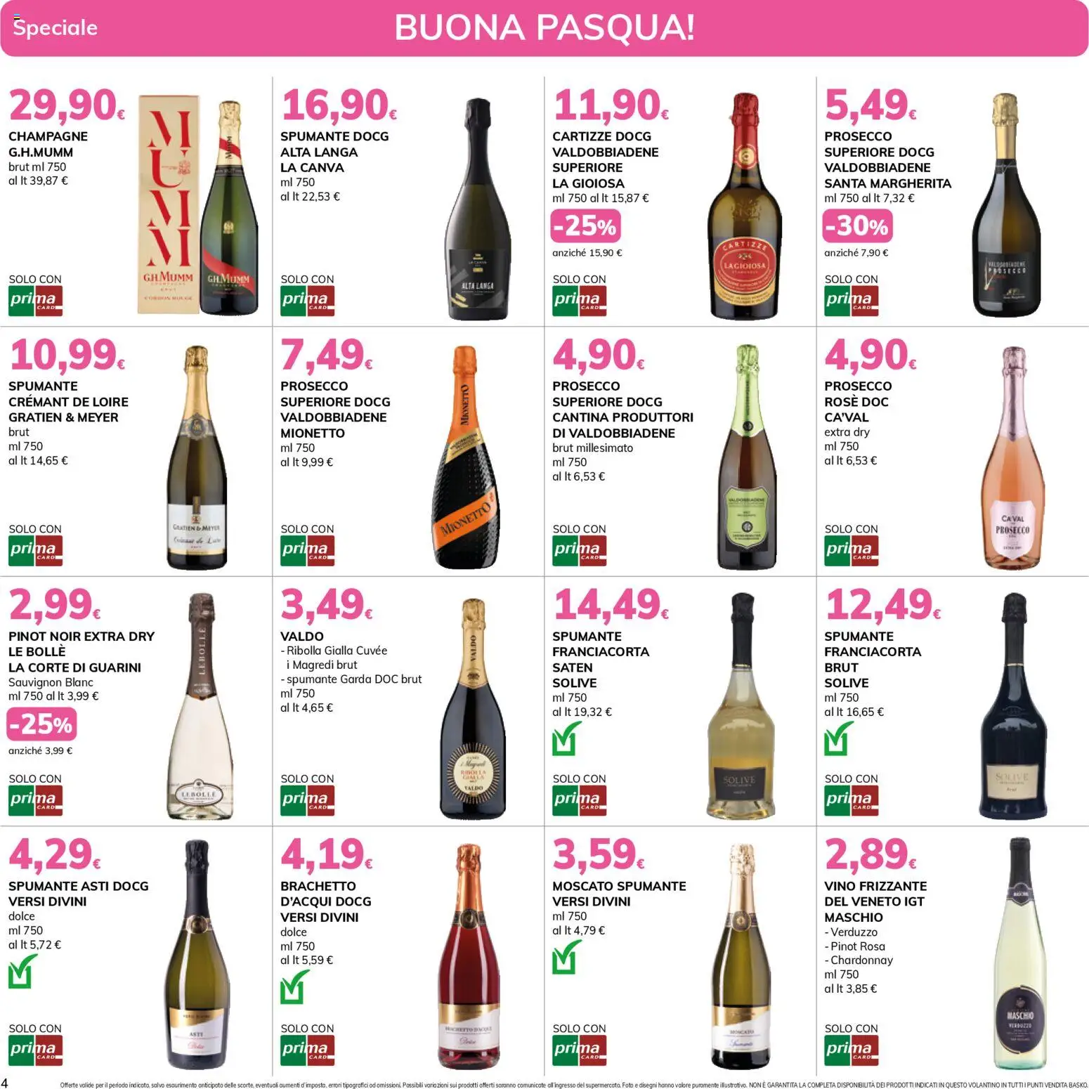 Volantino Basko del 24.03.2026 | Pagina: 4 | Prodotti: Prosecco, Vino, Spumante, Champagne