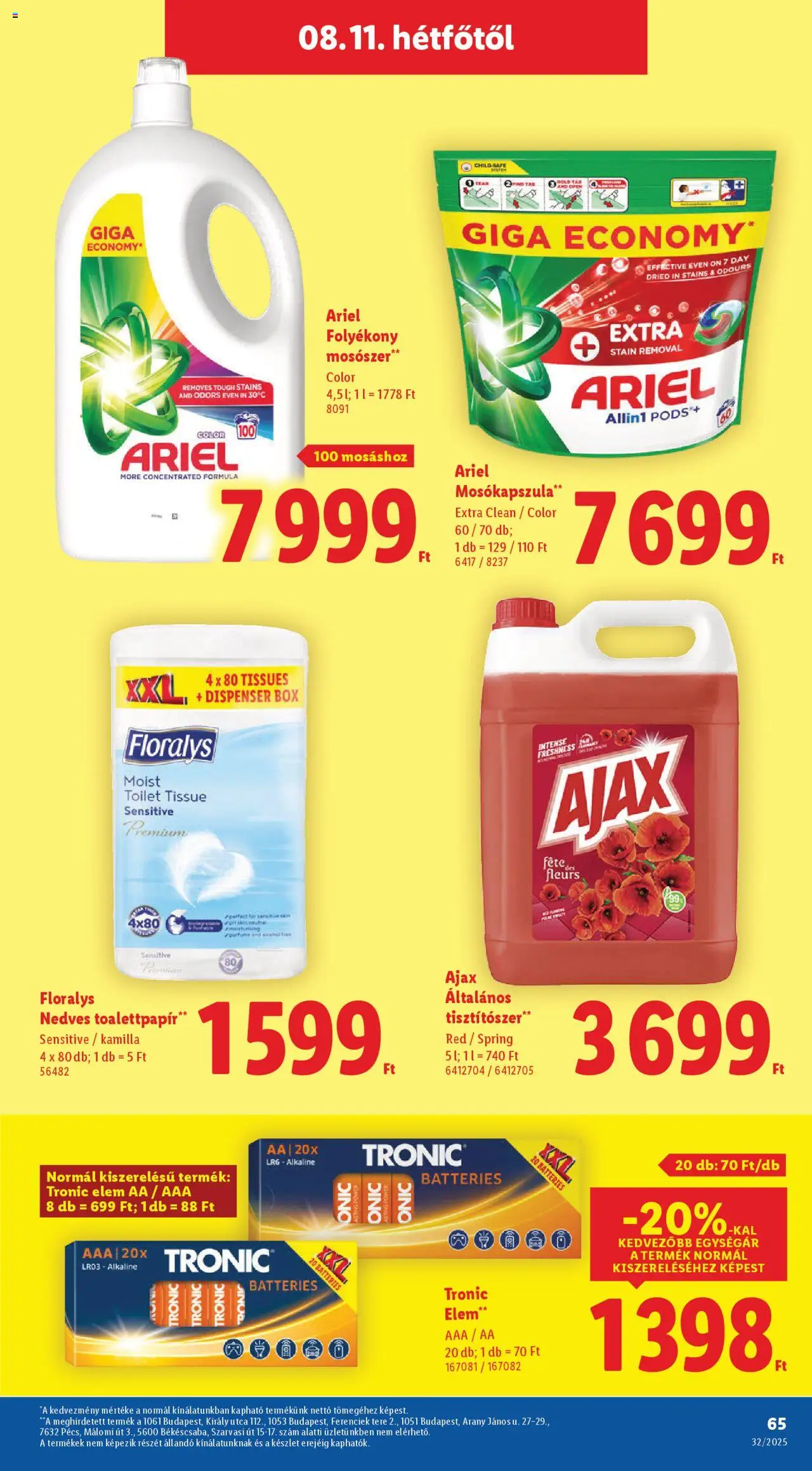 Lidl akciós ujság - amely érvényes a következő dátumtól: 07.08.2025 | Oldal: 65 | Termékek: Ariel, Mosókapszula, Mosószer