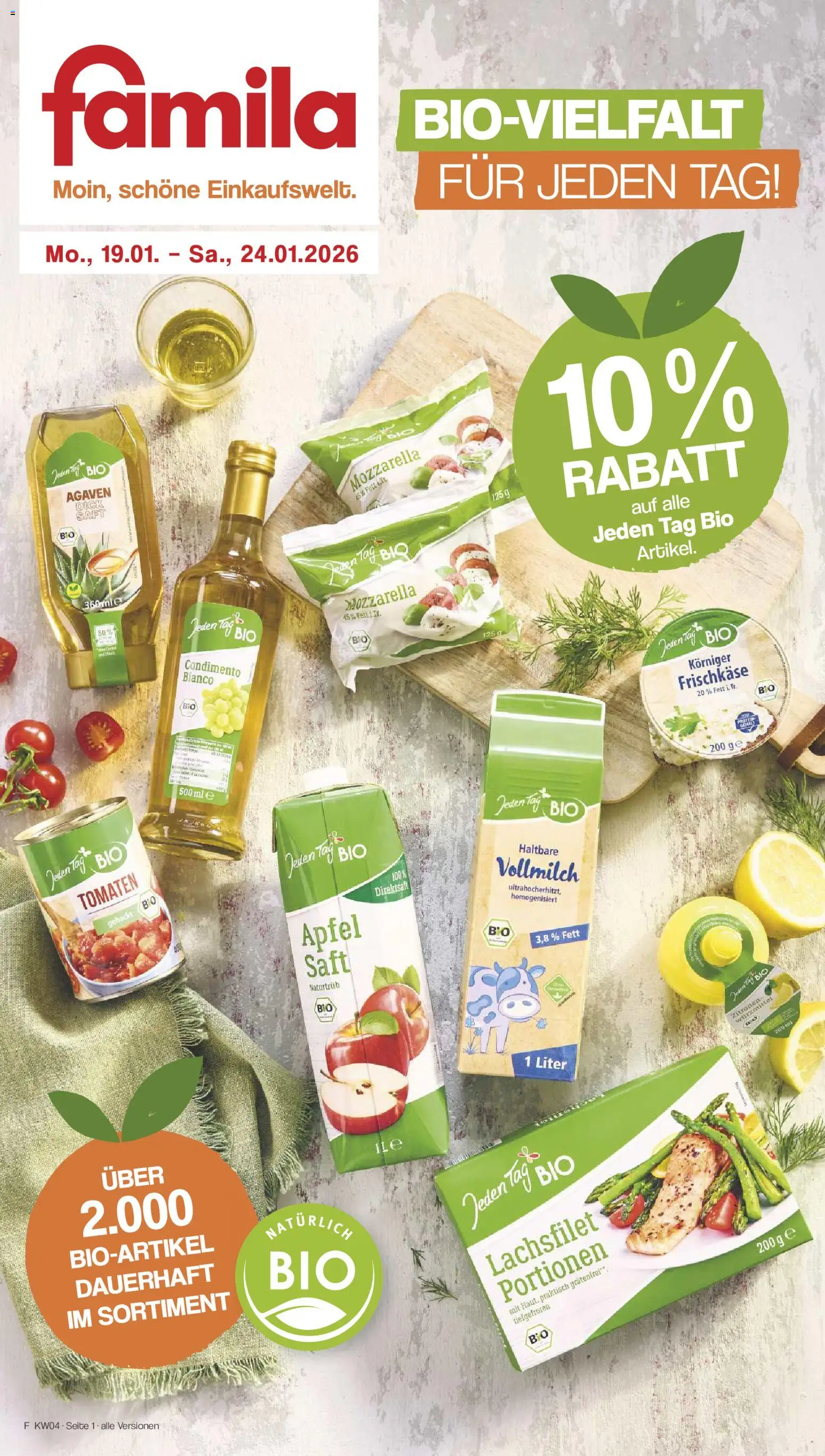 Famila Nordwest Sonderangebote – gültig ab 19.01.2026 | Seite: 1 | Produkte: Mozzarella, Äpfel, Saft, Zitronen