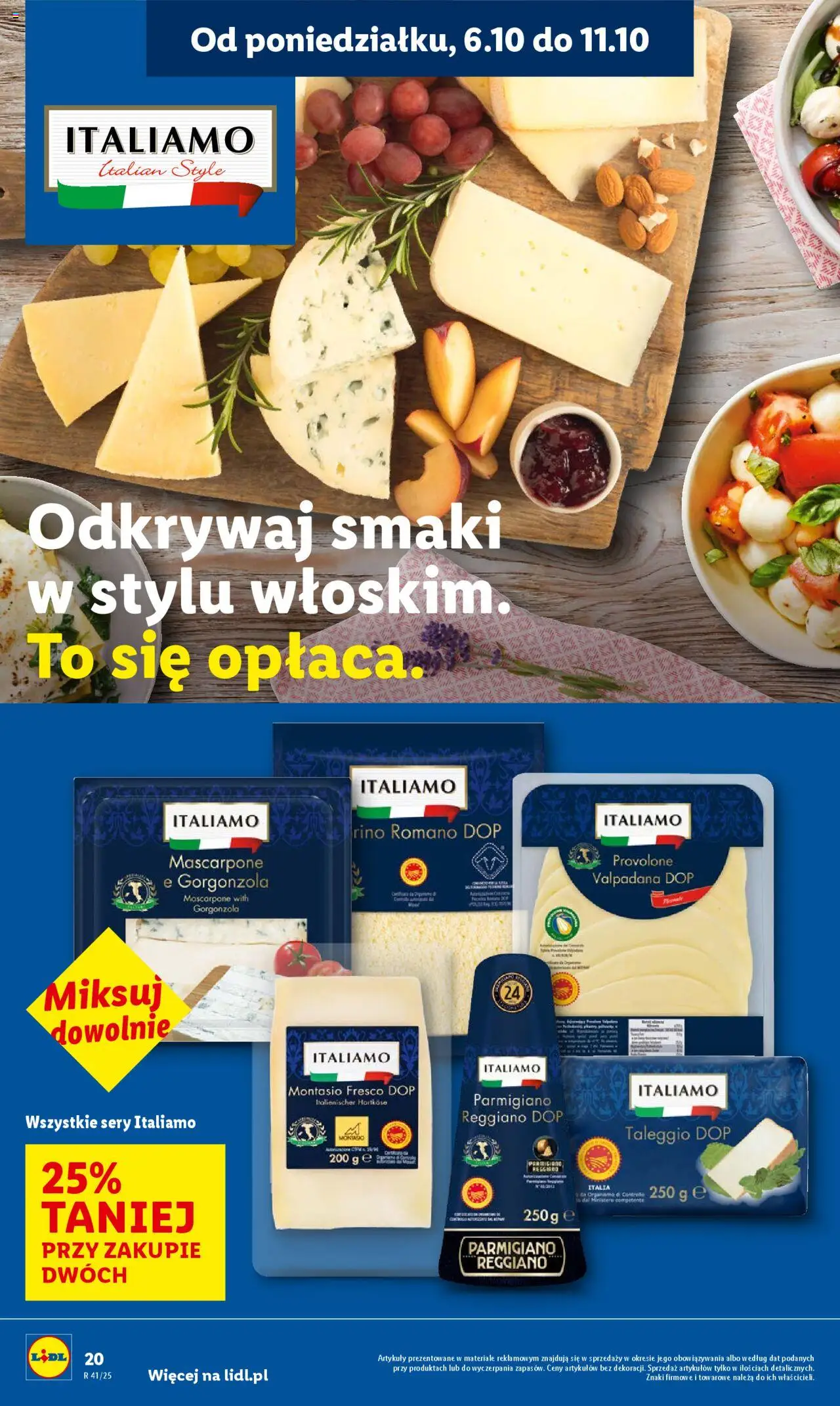 Lidl Gazetka od 06.10.2025 | Strona: 20 | Produkty: Mascarpone, Sery, Fresco, Gorgonzola