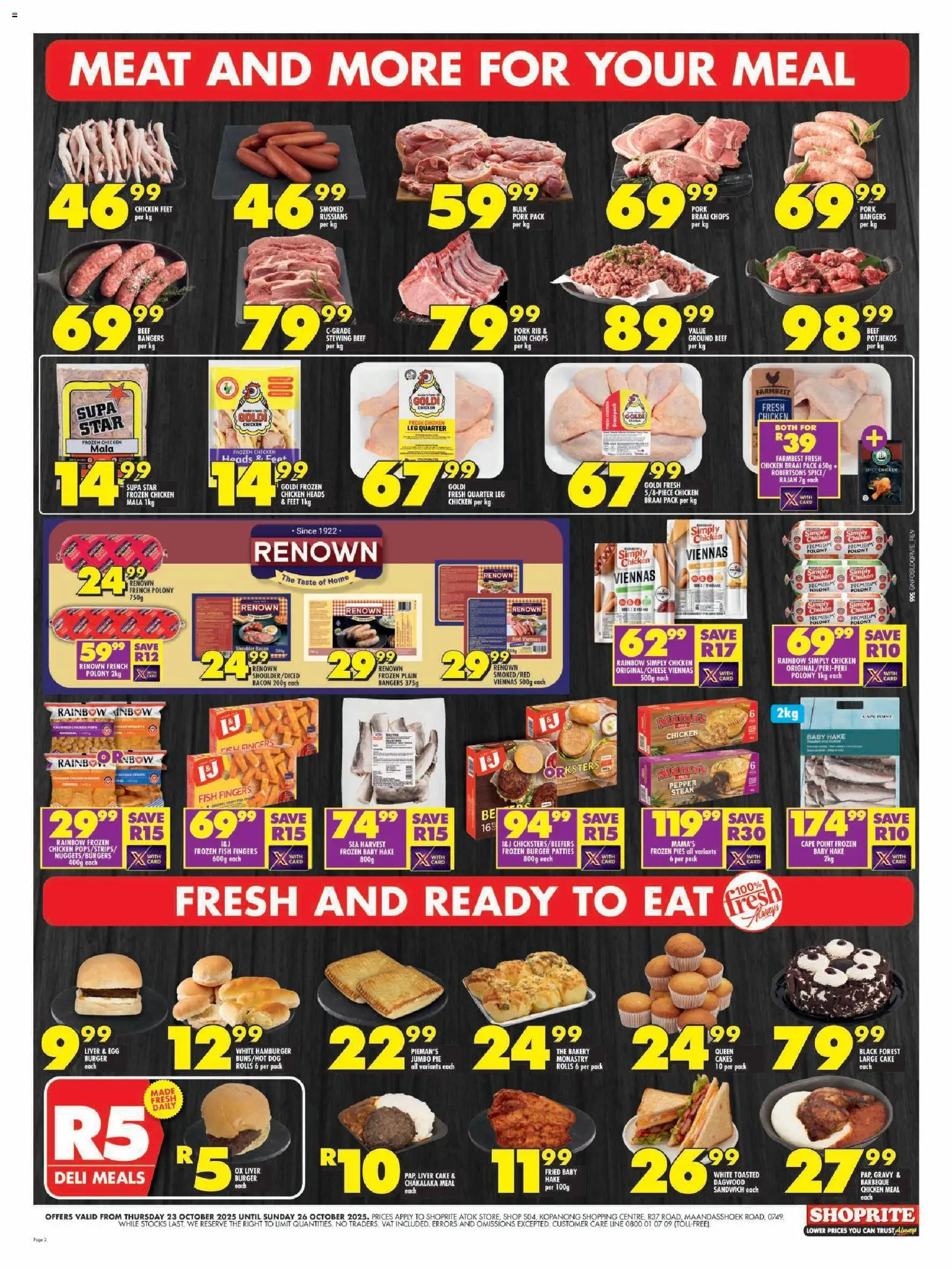 New Shoprite catalogue – valid from 23.10.2025 | Page: 2 | Products: Cake, Pork, Fish, Pepper