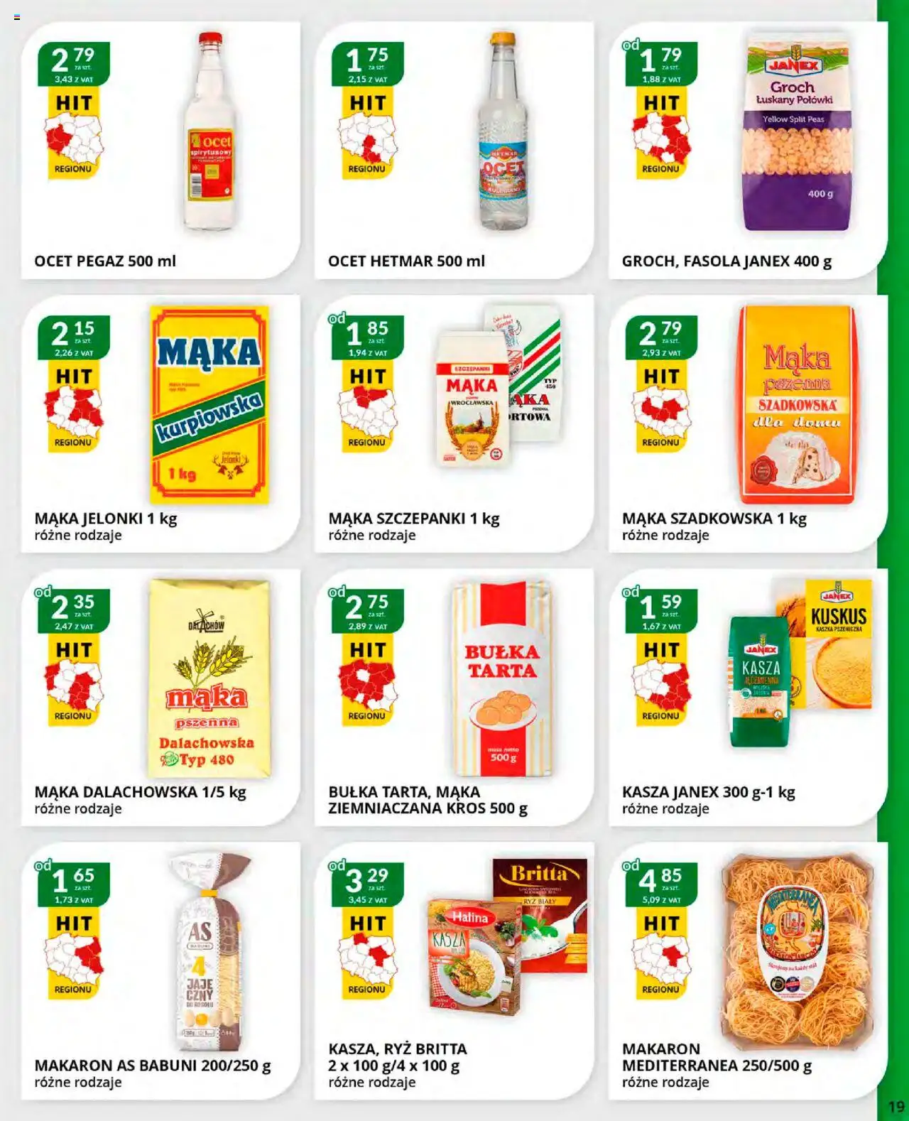 Eurocash Gazetka od 20.10.2025 | Strona: 19 | Produkty: Groch, Ocet, Kasza, Bułka