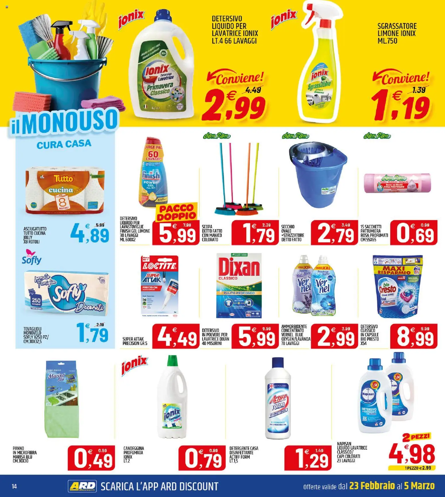 Volantino ARD Discount del 23.02.2026 | Pagina: 14 | Prodotti: Candeggina, Limone, Scopa, Lavanda