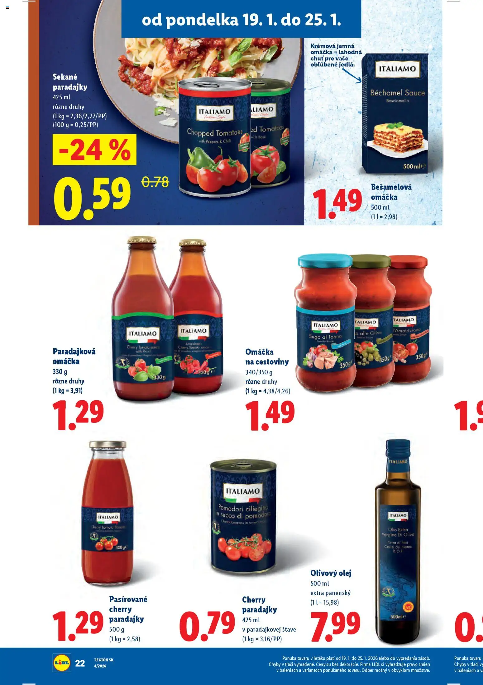 Nové Lidl akcie – leták je platný od 22.01.2026 | Strana: 56 | Produkty: Olej, Cestoviny, Omáčka, Cherry paradajky
