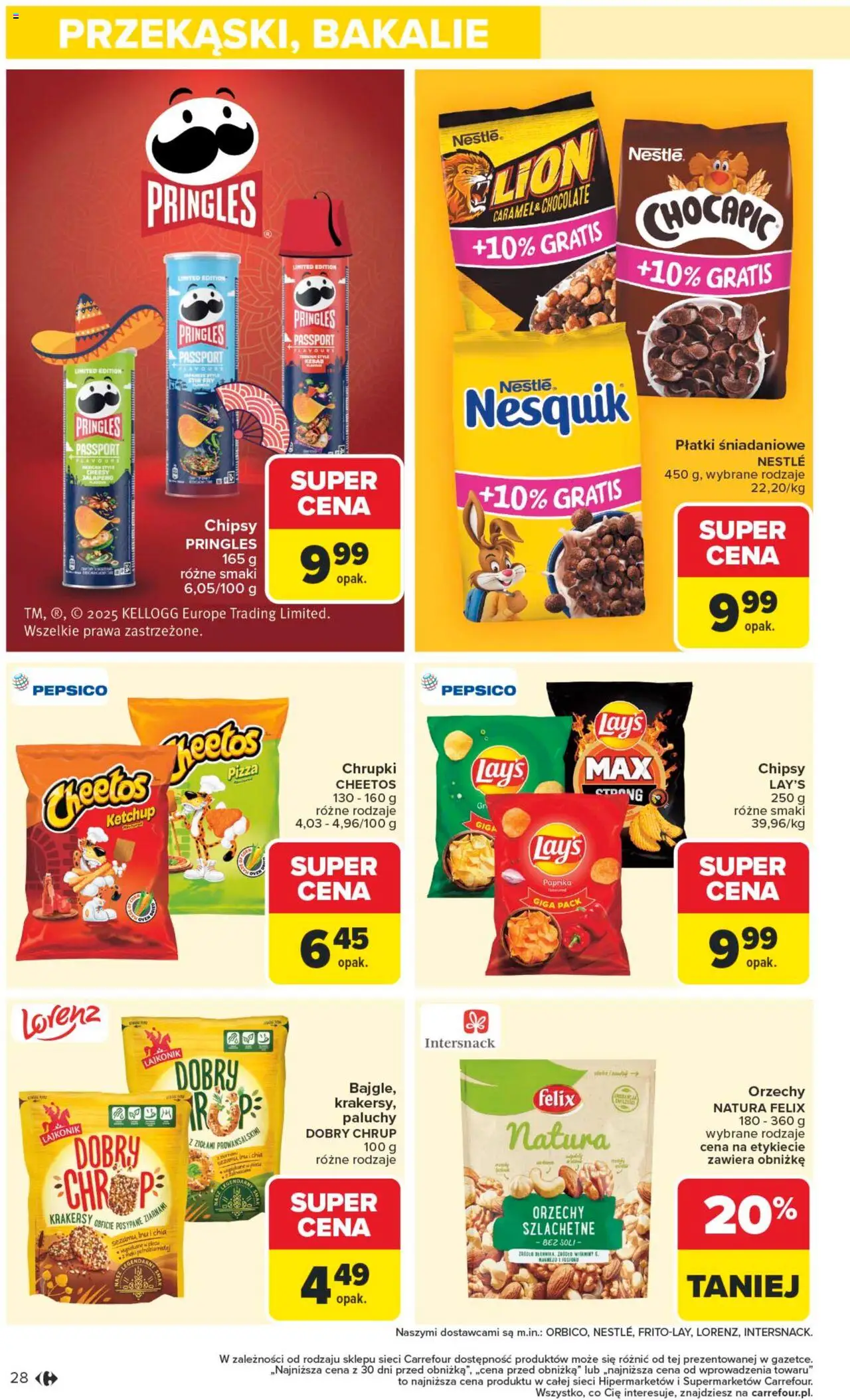 Carrefour Gazetka od 13.10.2025 | Strona: 28 | Produkty: Kebab, Chrupki, Krakersy, Orzechy