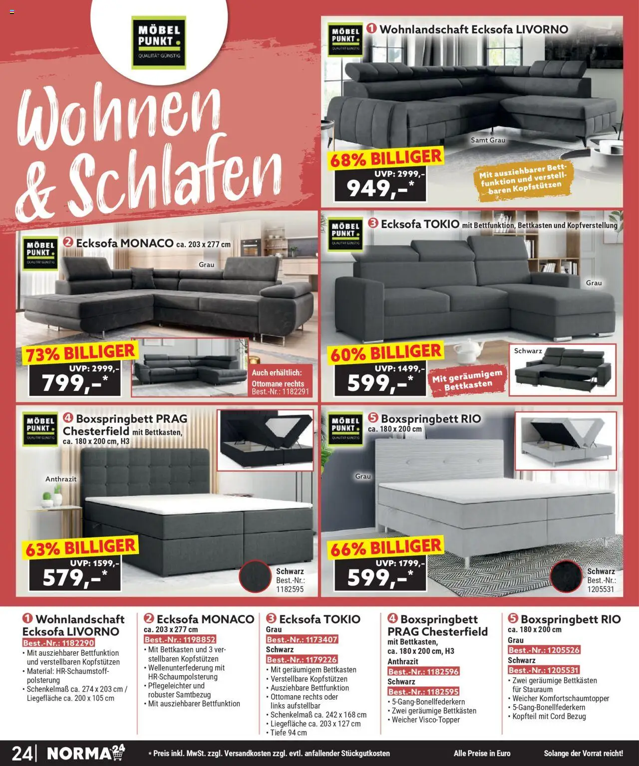 Norma - Bestellmagazin August 2025 - gültig ab dem 01.08.2025 | Seite: 24 | Produkte: Wohnlandschaft, Ecksofa, Bett, Boxspringbett