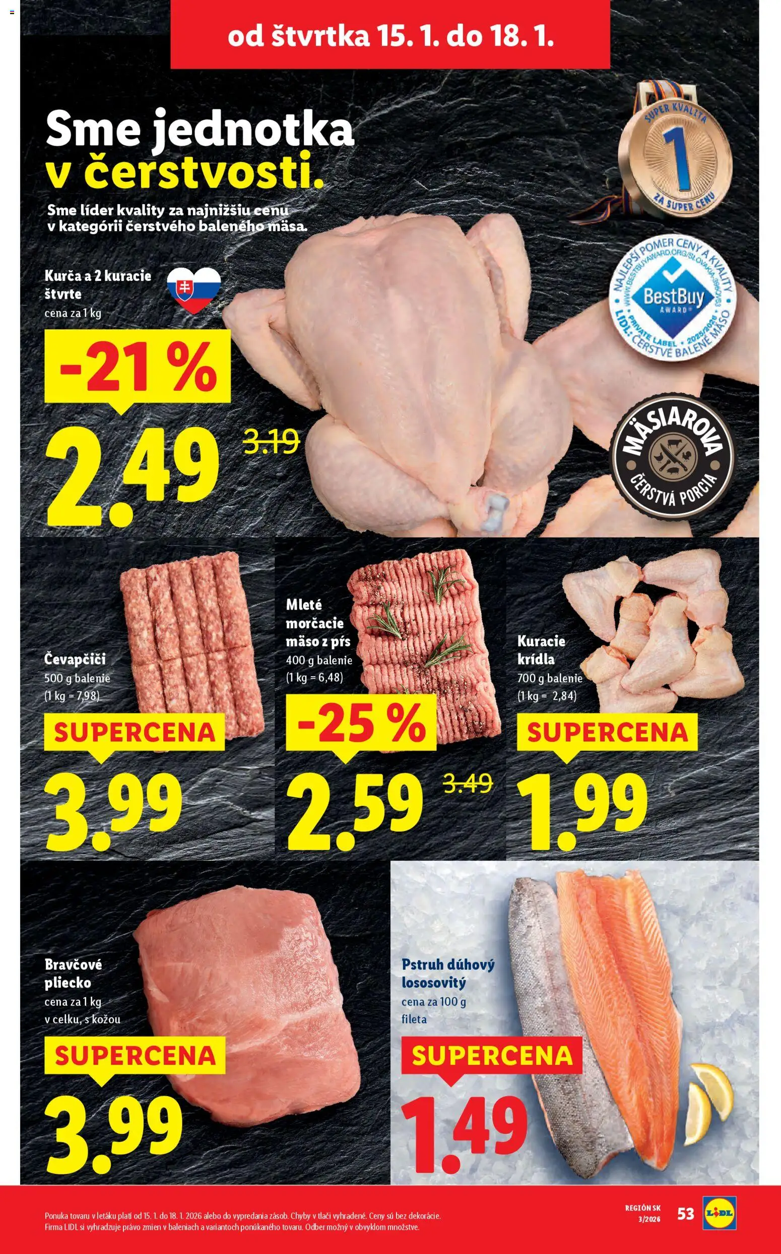 Nové Lidl akcie – leták je platný od 15.01.2026 | Strana: 5 | Produkty: Pstruh, Kuracie krídla, Kurča