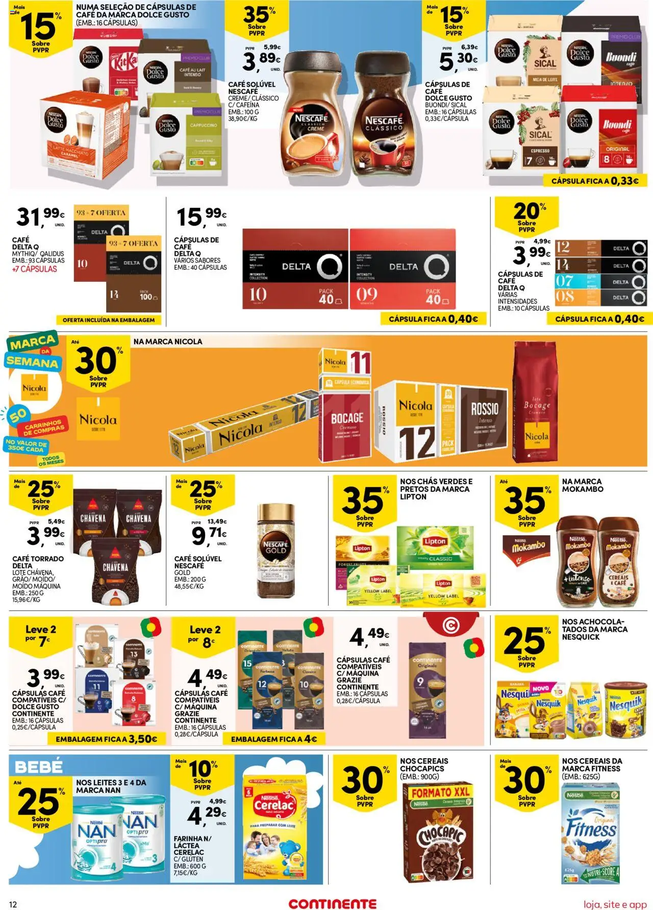 Continente Semanal Continente Bom Dia │ válido de 12.08.2025 | Página: 12 | Produtos: Delta q, Leite, Café, Dolce gusto