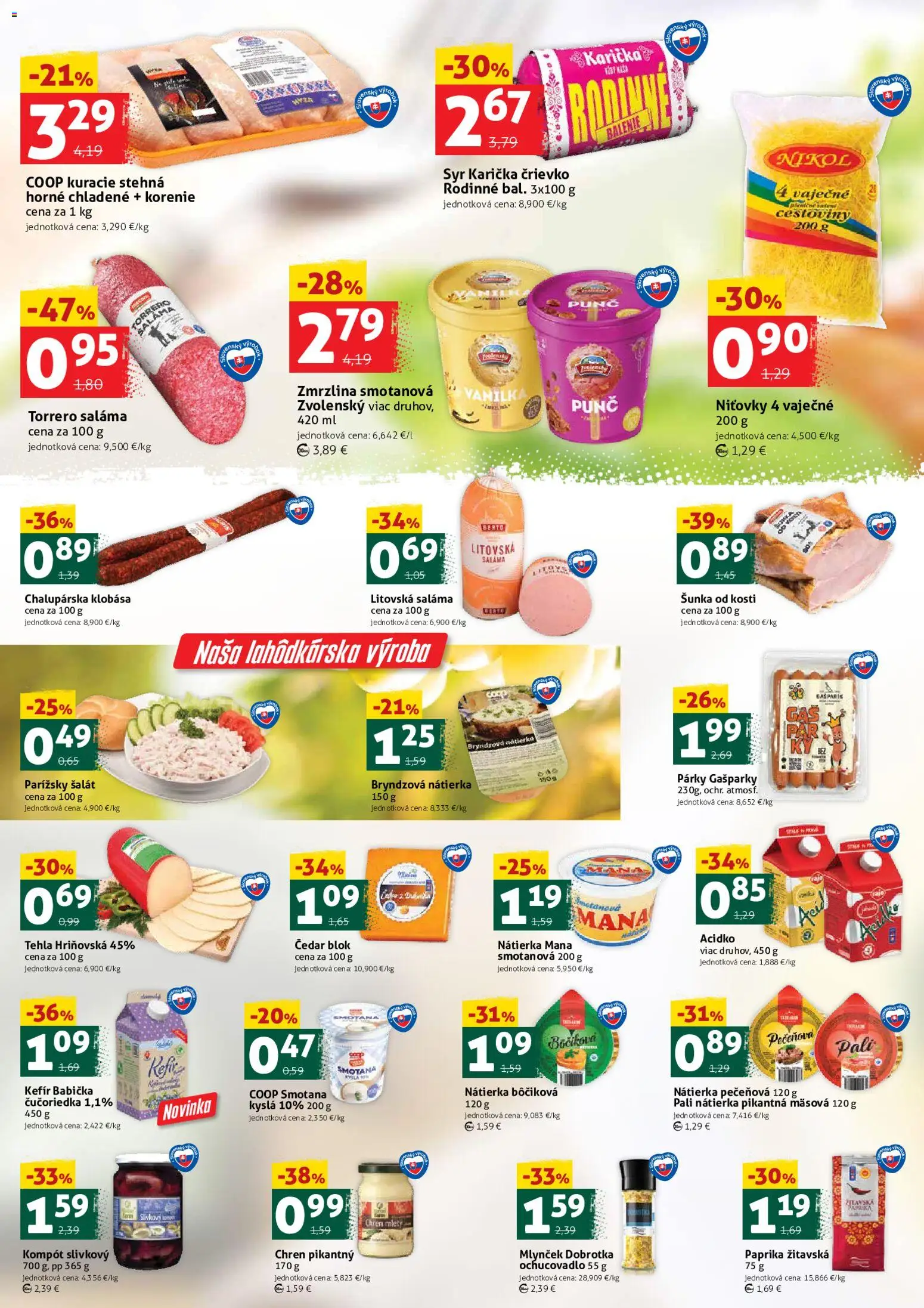 Nové COOP Jednota akcie – leták je platný od 10.04.2026 | Strana: 2 | Produkty: Chren, Cestoviny, Zmrzlina, Korenie