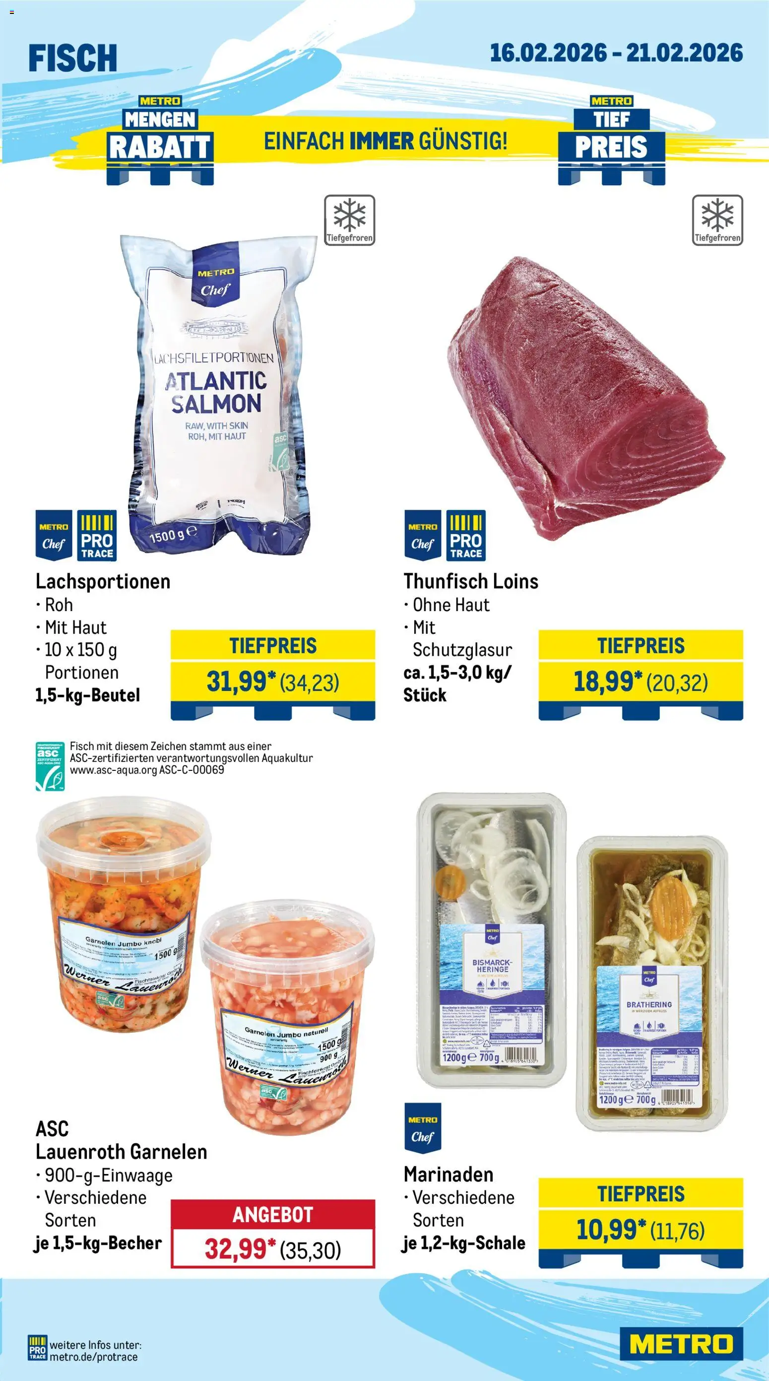 Metro Wochen-Angebote Gastro – gültig ab 16.02.2026 | Seite: 7 | Produkte: Thunfisch, Garnelen, Fisch