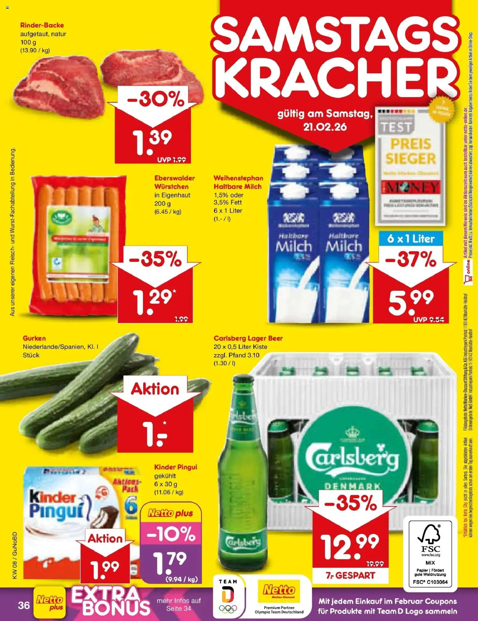 Netto Marken-Discount prospekt Augustusburg	 – gültig ab 16.02.2026 | Seite: 50 | Produkte: Carlsberg, Milch, Haltbare milch, Gurken