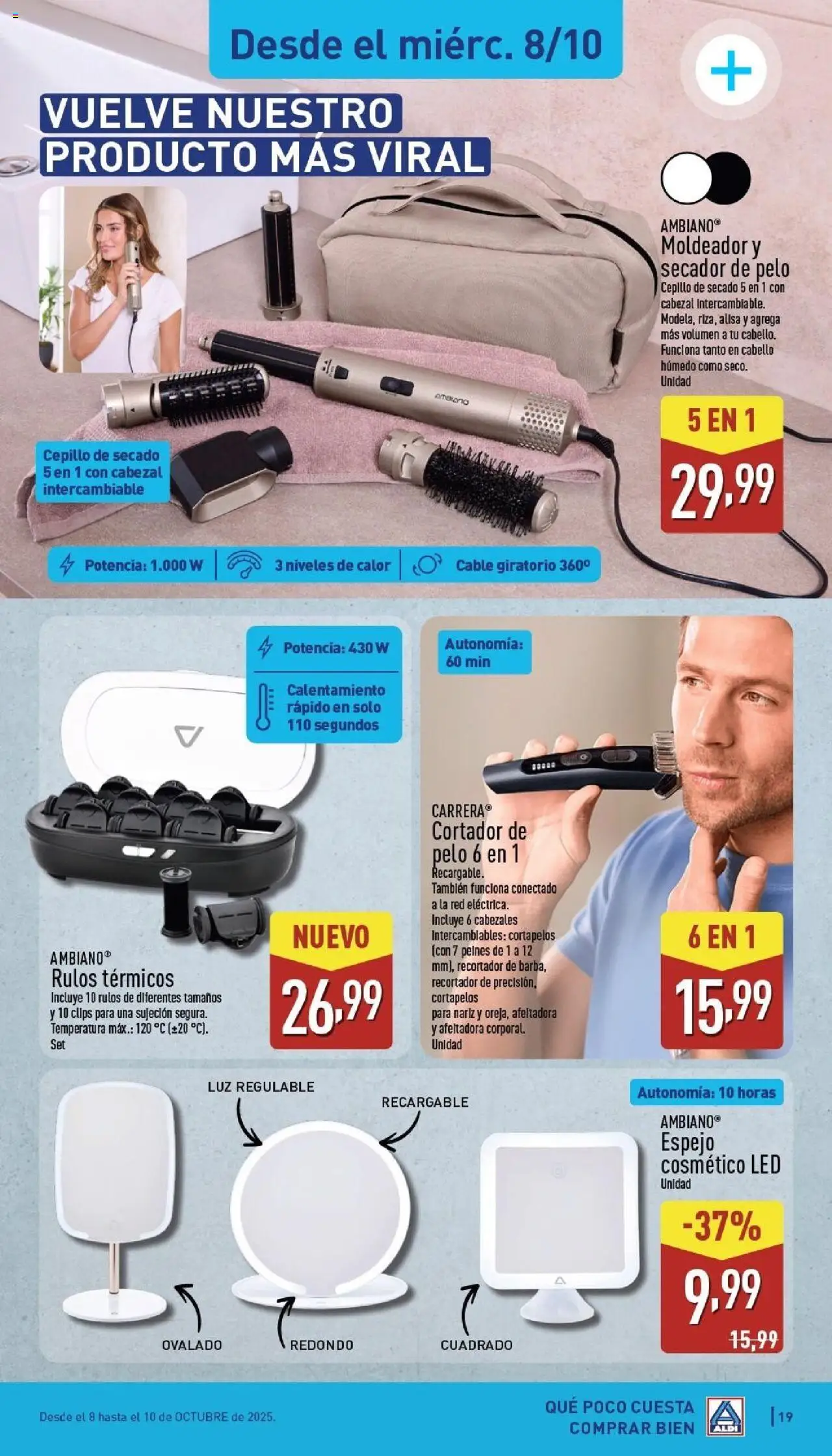 Aldi folleto Baleares │ válido desde el 06.10.2025 | Página: 19 | Productos: Cable, Afeitadora, Secador de pelo, Espejo