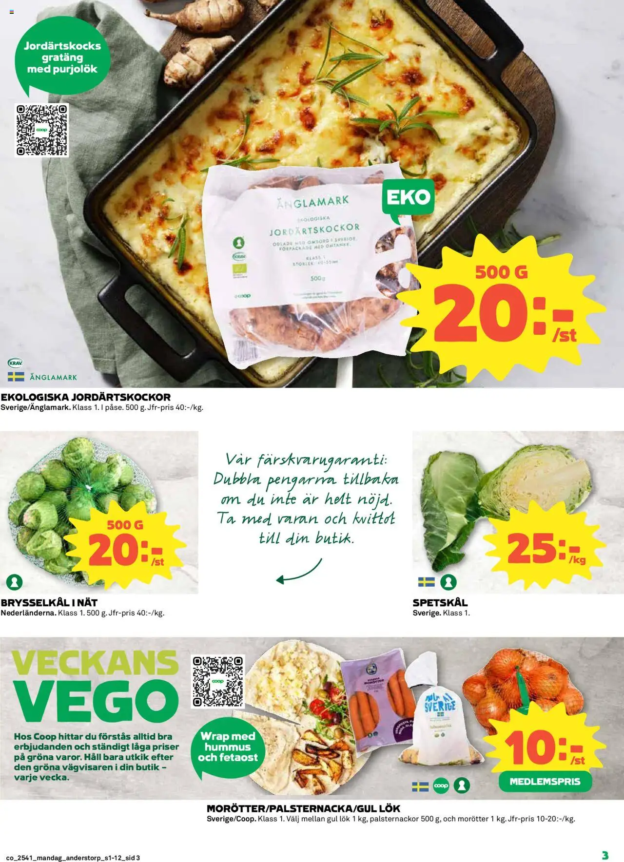 Coop reklamblad aktuell från 06.10.2025 | Sida: 3 | Produkter: Fetaost, Gul lök, Häll