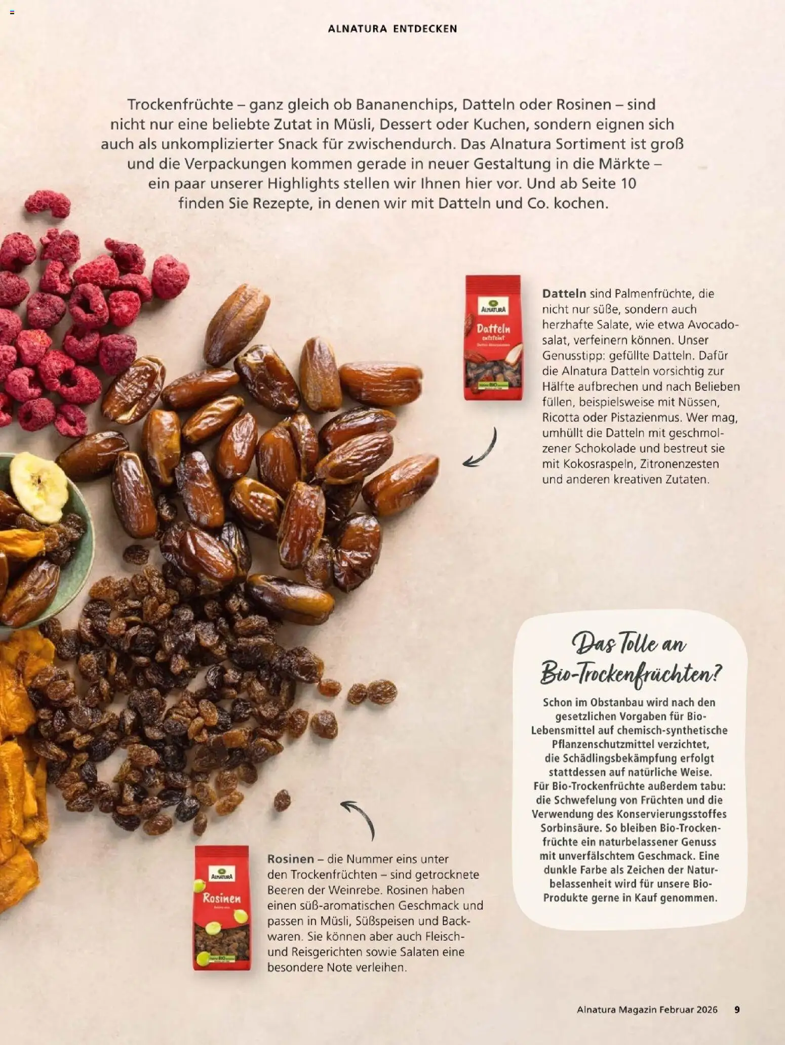 Alnatura Prospekt – gültig ab 01.02.2026 | Seite: 9 | Produkte: Schokolade, Avocado, Rosinen, Fleisch