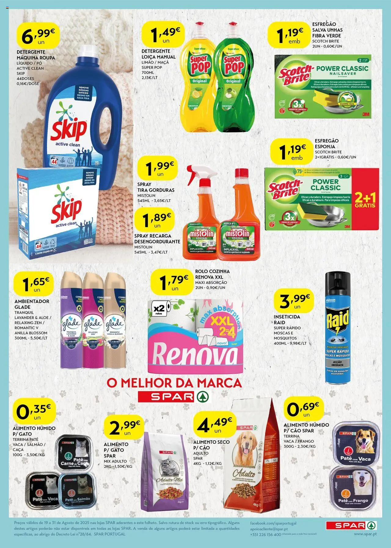 Spar folheto │ válido de 19.08.2025 | Página: 8 | Produtos: Agua, Esfregão, Detergente, Carne