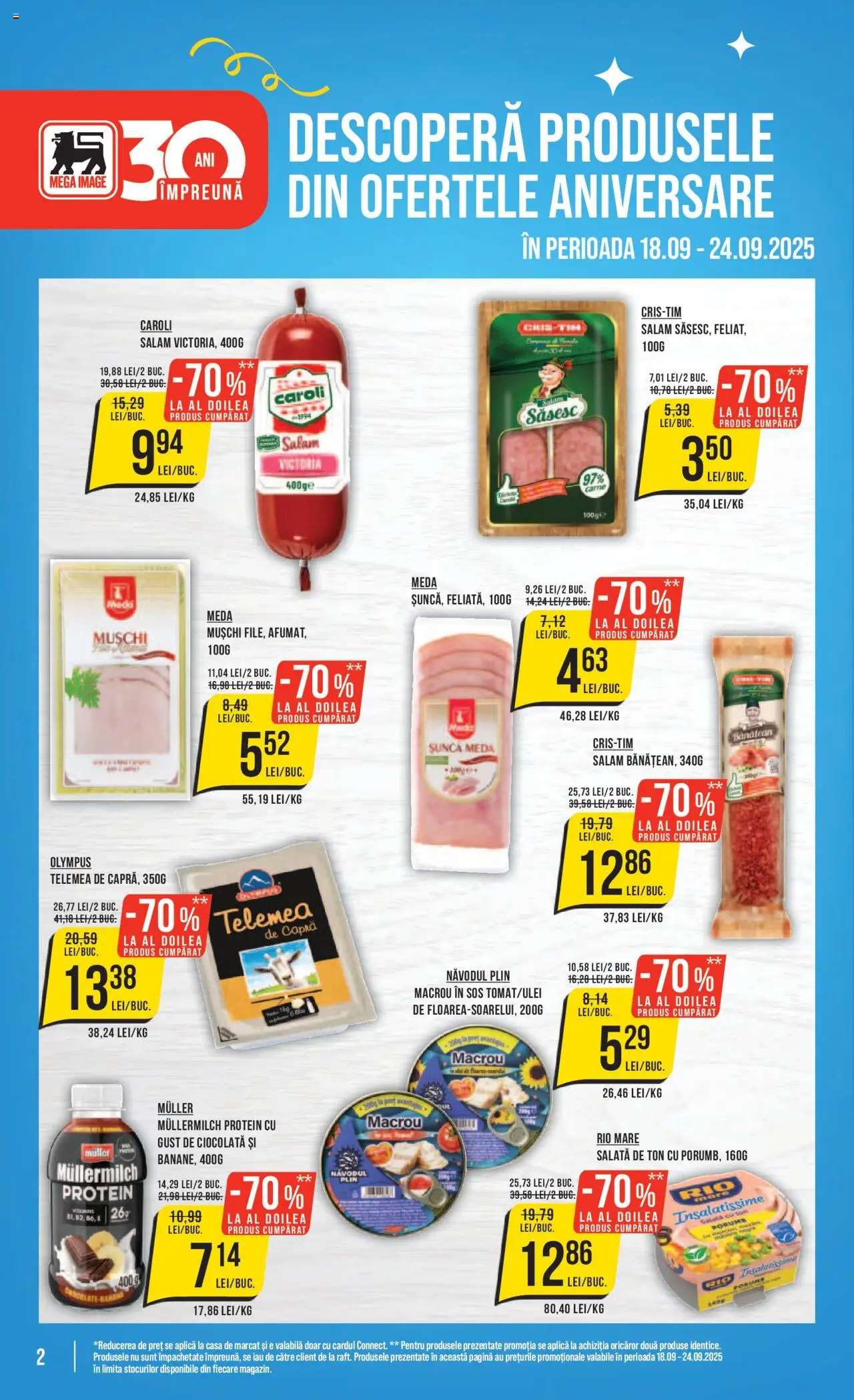 Noul catalog Mega Image – valabil de la 18.09.2025 | Pagină: 2 | Produse: Ciocolată, Salam, Salată, Porumb
