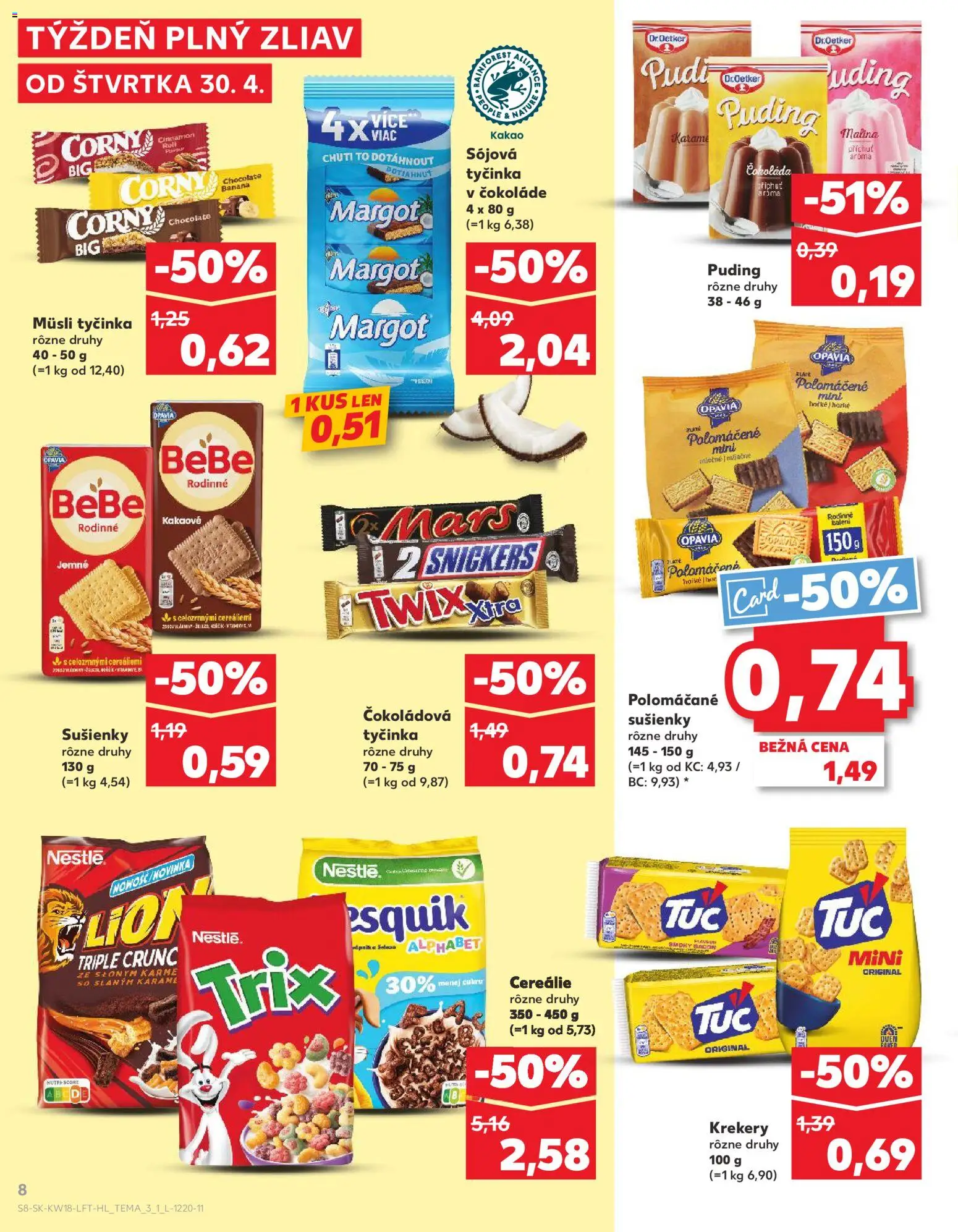 Kaufland SK akciós ujság - amely érvényes a következő dátumtól: 30.04.2026 | Oldal: 8 | Termékek: Puding, Bacon, Snickers
