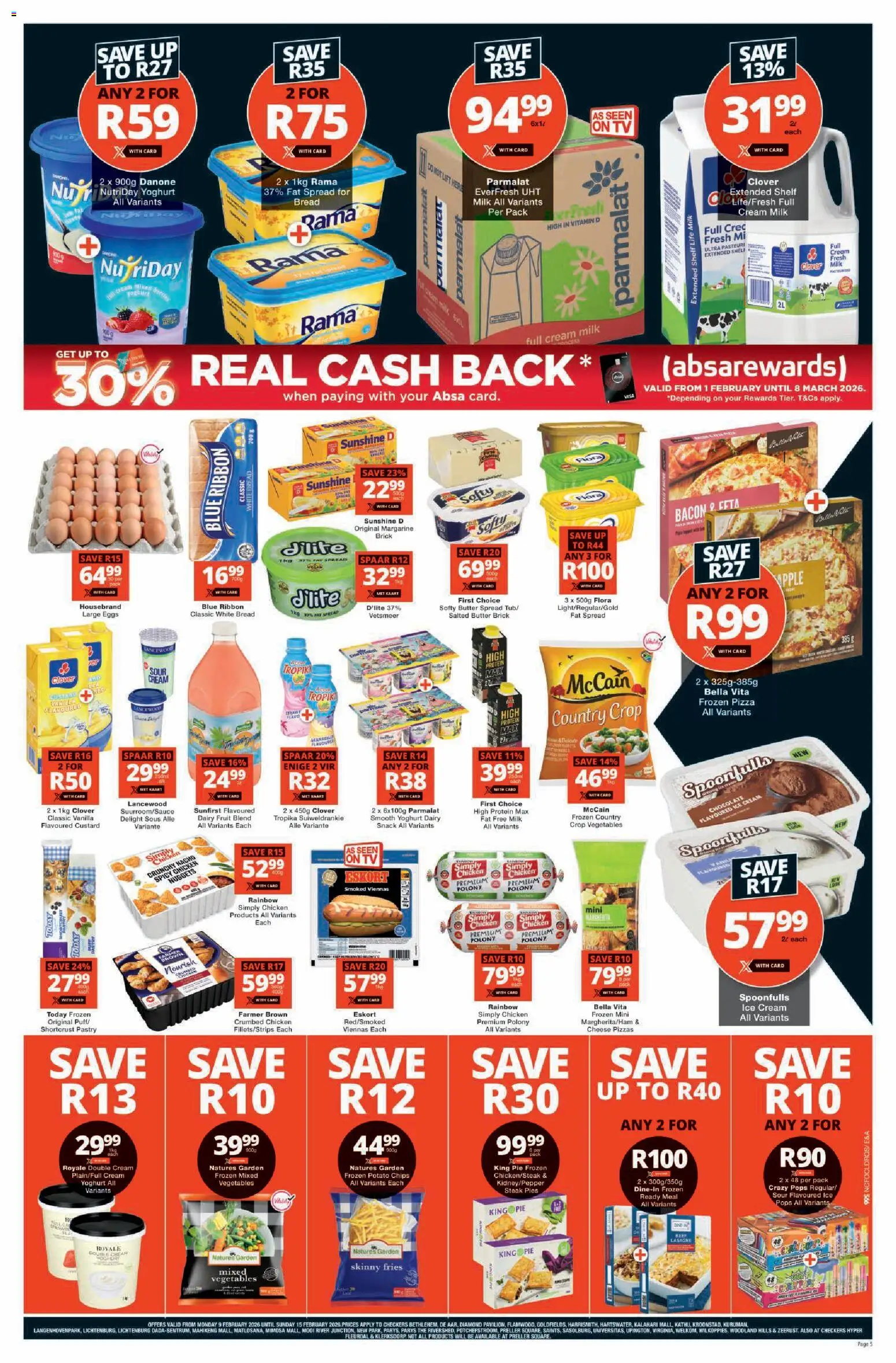 New Checkers catalogue – valid from 09.02.2026 | Page: 5 | Products: Chocolate, Chips, Vegetables, Bacon