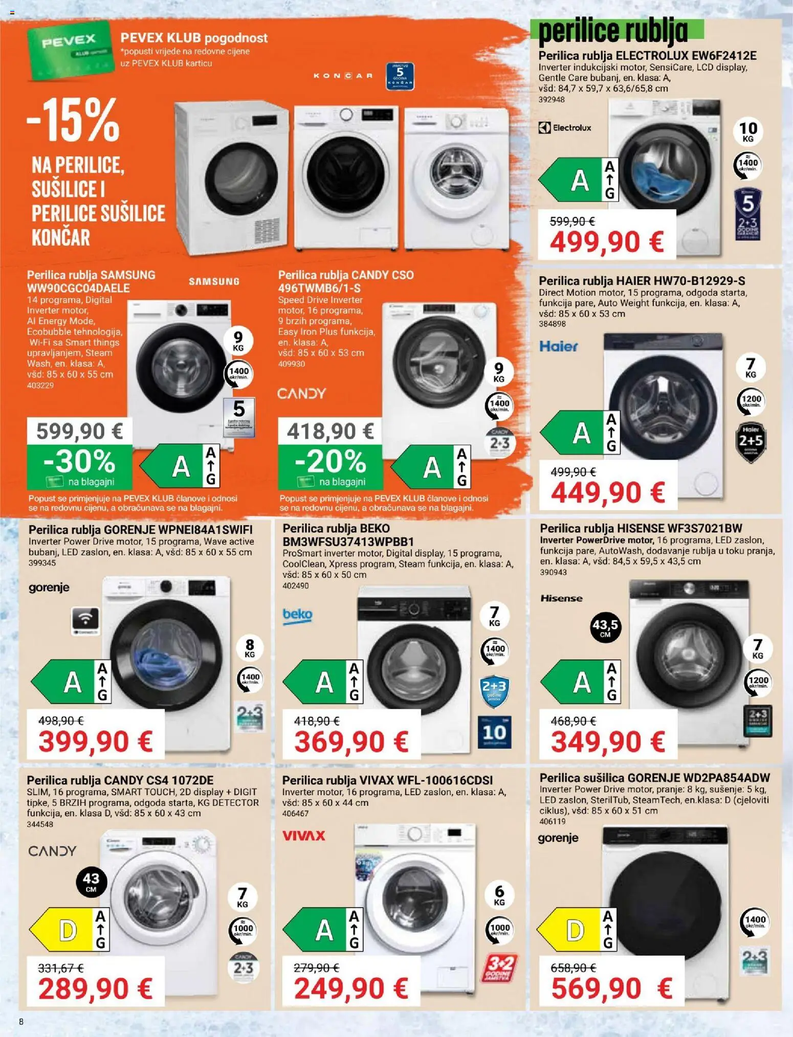 Pevex katalog | vrijedi od 05.02.2026 | Stranica: 8 | Proizvodi: Perilice rublja, Perilica rublja, Sušilica