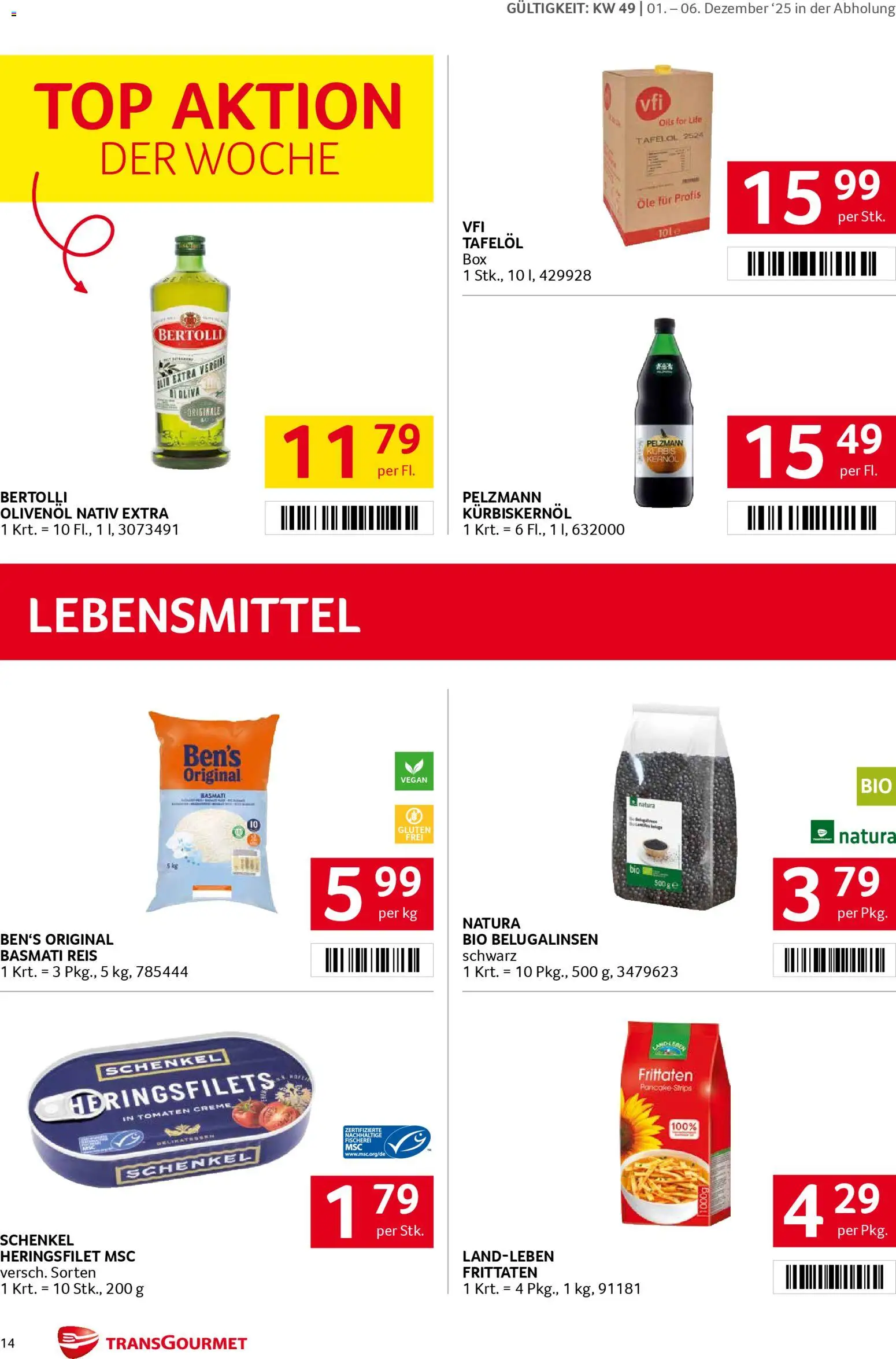Transgourmet Flugblatt gültig ab 01.12.2025 | Seite: 14 | Produkte: Libacomb, Creme, Tomaten, Reis