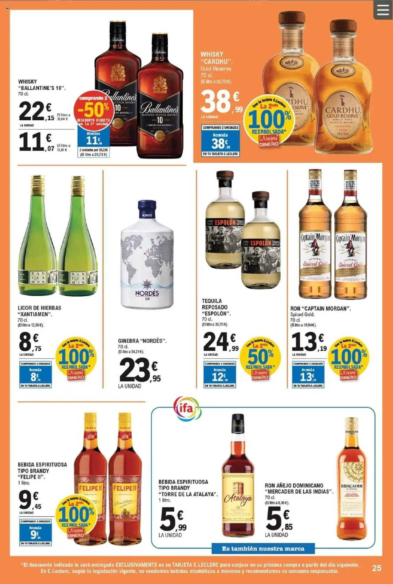 E.Leclerc folleto │ válido desde el 10.09.2025 | Página: 25 | Productos: Licor, Ron, Ginebra, Whisky