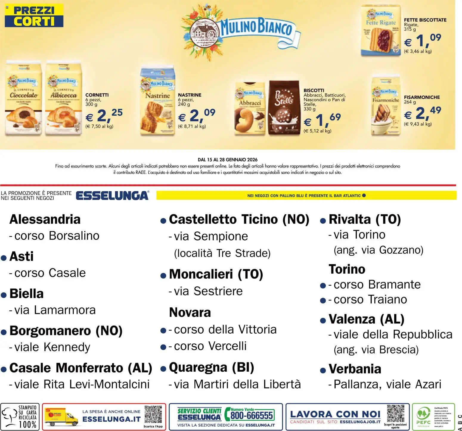 Volantino Esselunga S del 15.01.2026 | Pagina: 16 | Prodotti: Cioccolato, Cornetto, Biscotti, Fette biscottate
