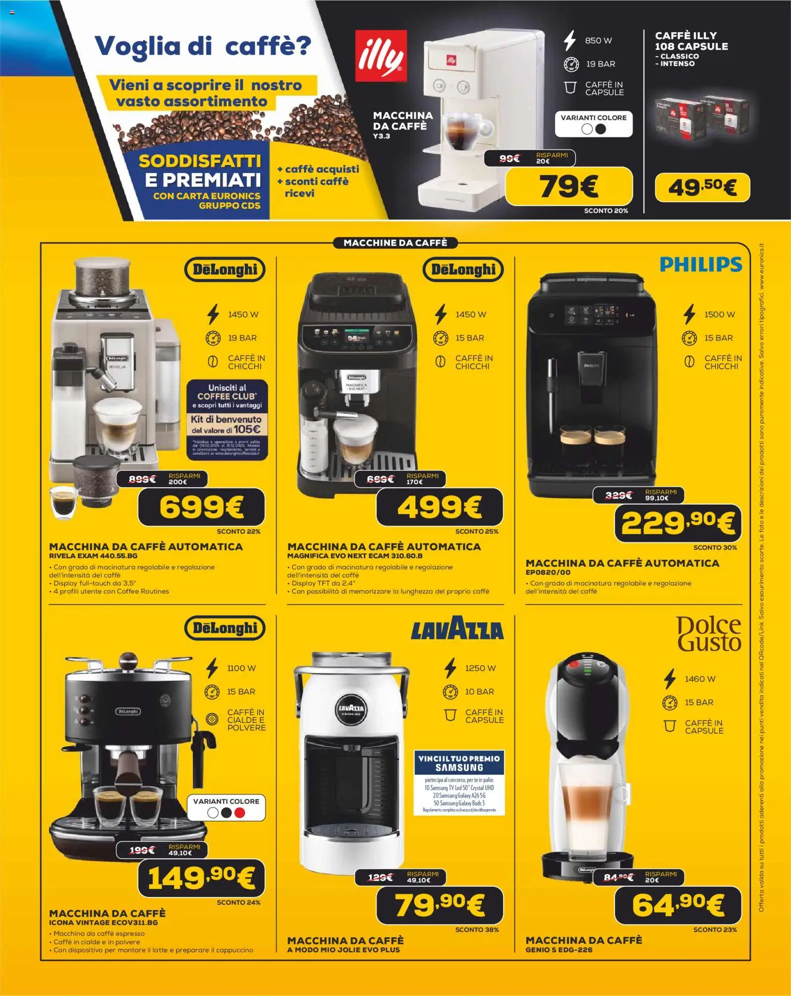 Volantino Euronics del 13.11.2025 | Pagina: 26 | Prodotti: Samsung Galaxy, Macchina da caffe, Lavazza, Caffè in cialde