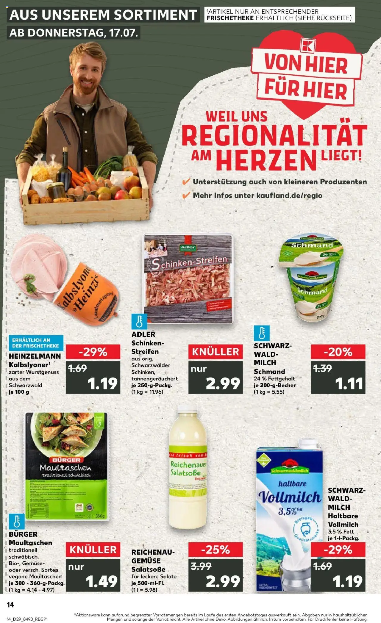 Kaufland prospekt Bad Säckingen	 - gültig ab dem 16.07.2025 | Seite: 1 | Produkte: Milch, Dressing, Burger, Gemüse