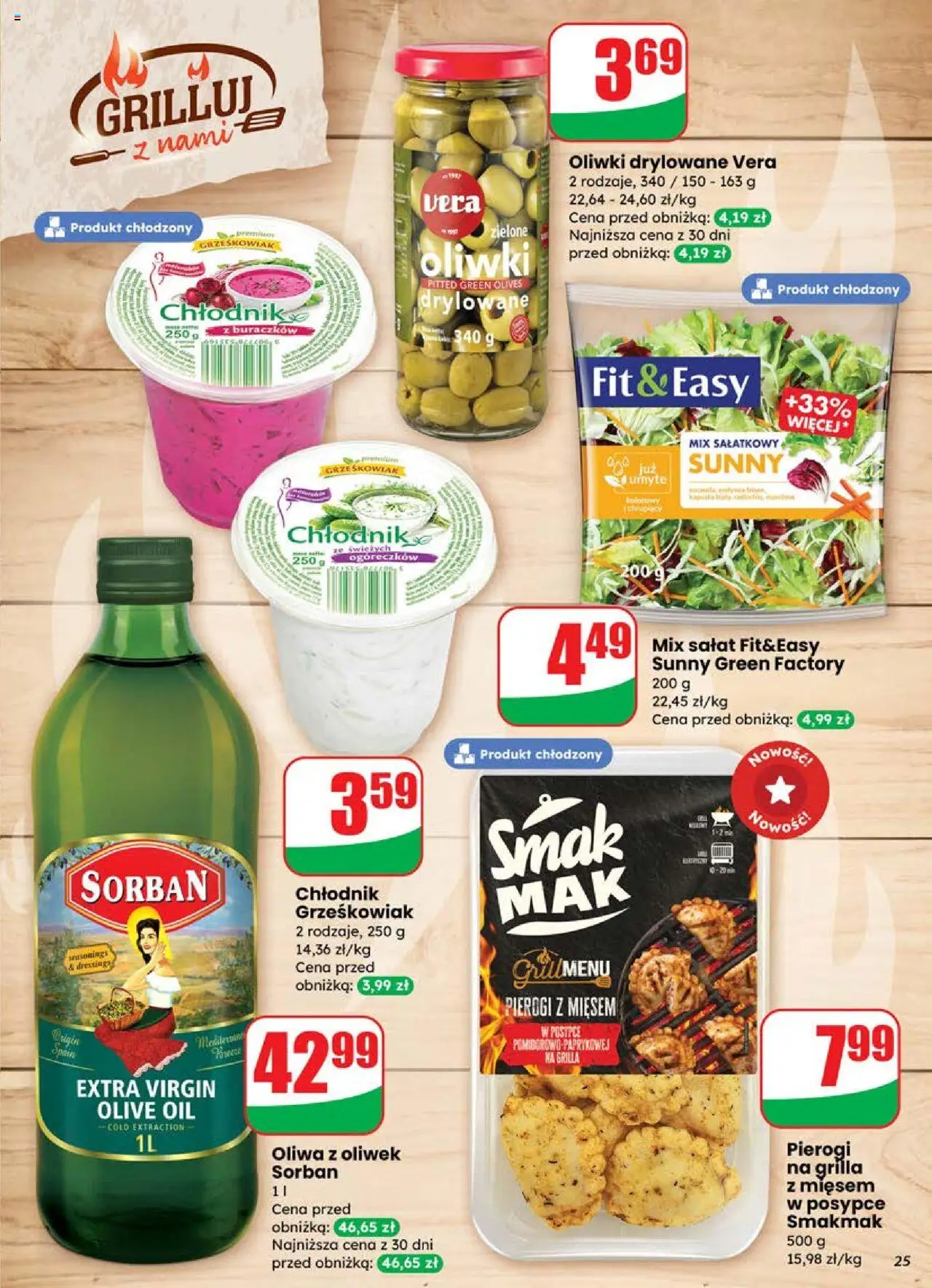 Dino Gazetka od 18.06.2025 | Strona: 25 | Produkty: Oliwa z oliwek, Pierogi, Pierogi z mięsem, Mix sałat