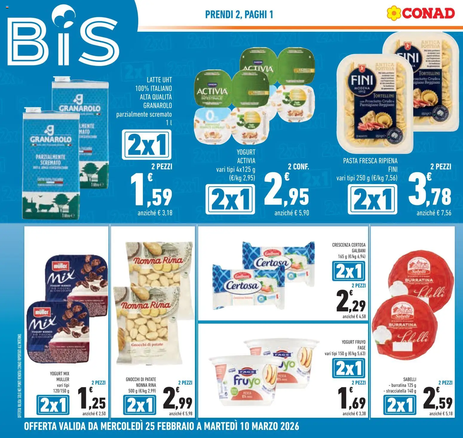 Volantino Conad del 25.02.2026 | Pagina: 2 | Prodotti: Parmigiano reggiano, Gnocchi, Crescenza, Parmigiano