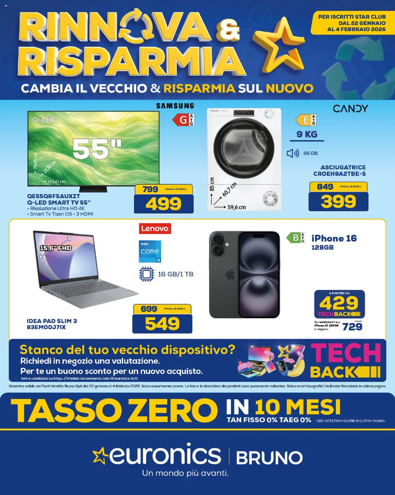 Volantino Euronics del 22.01.2026 | Pagina: 1 | Prodotti: Iphone, smart TV, TV, Samsung